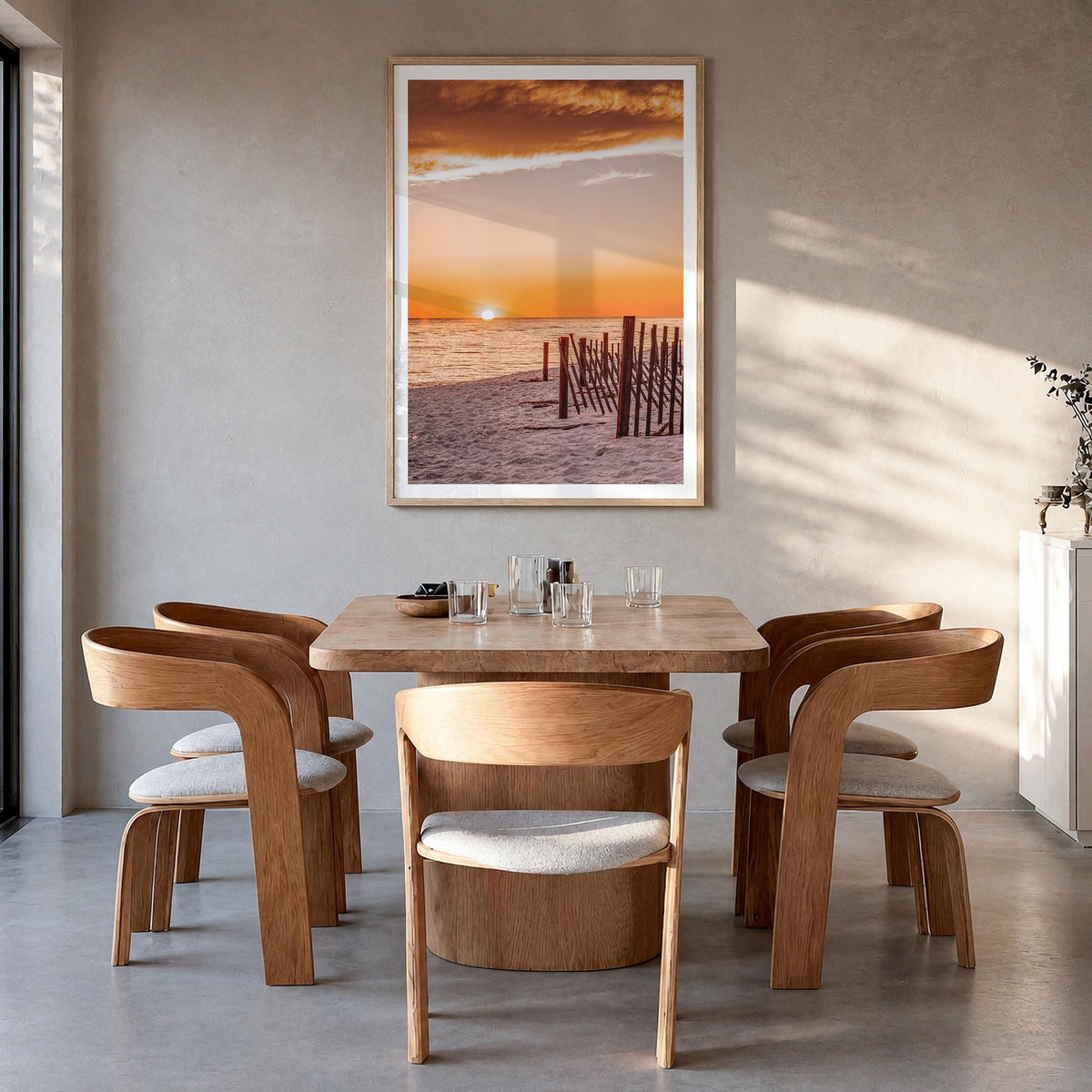 30A colorful photo poster of Florida, USA – vertical wall art in natural wood frame with white border, hanging on wall