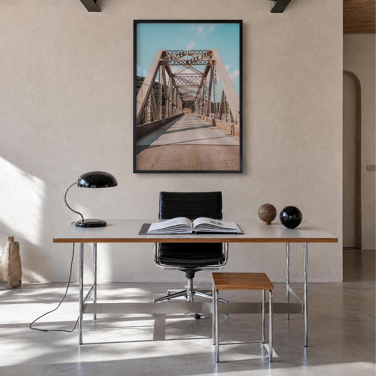 4th Avenue Bridge colorful photo poster – vertical wall art in black wood frame, hanging on wall