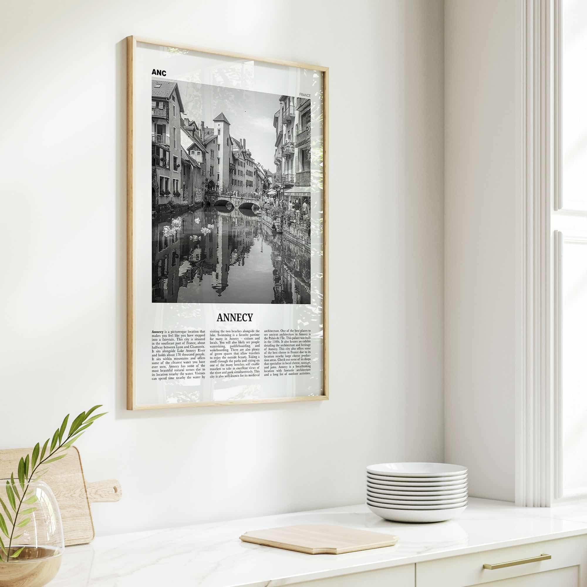 Annecy Print Black and White, Annecy Wall Art, Annecy Poster, Annecy Photo, Annecy Wall Décor, Annecy Map, France