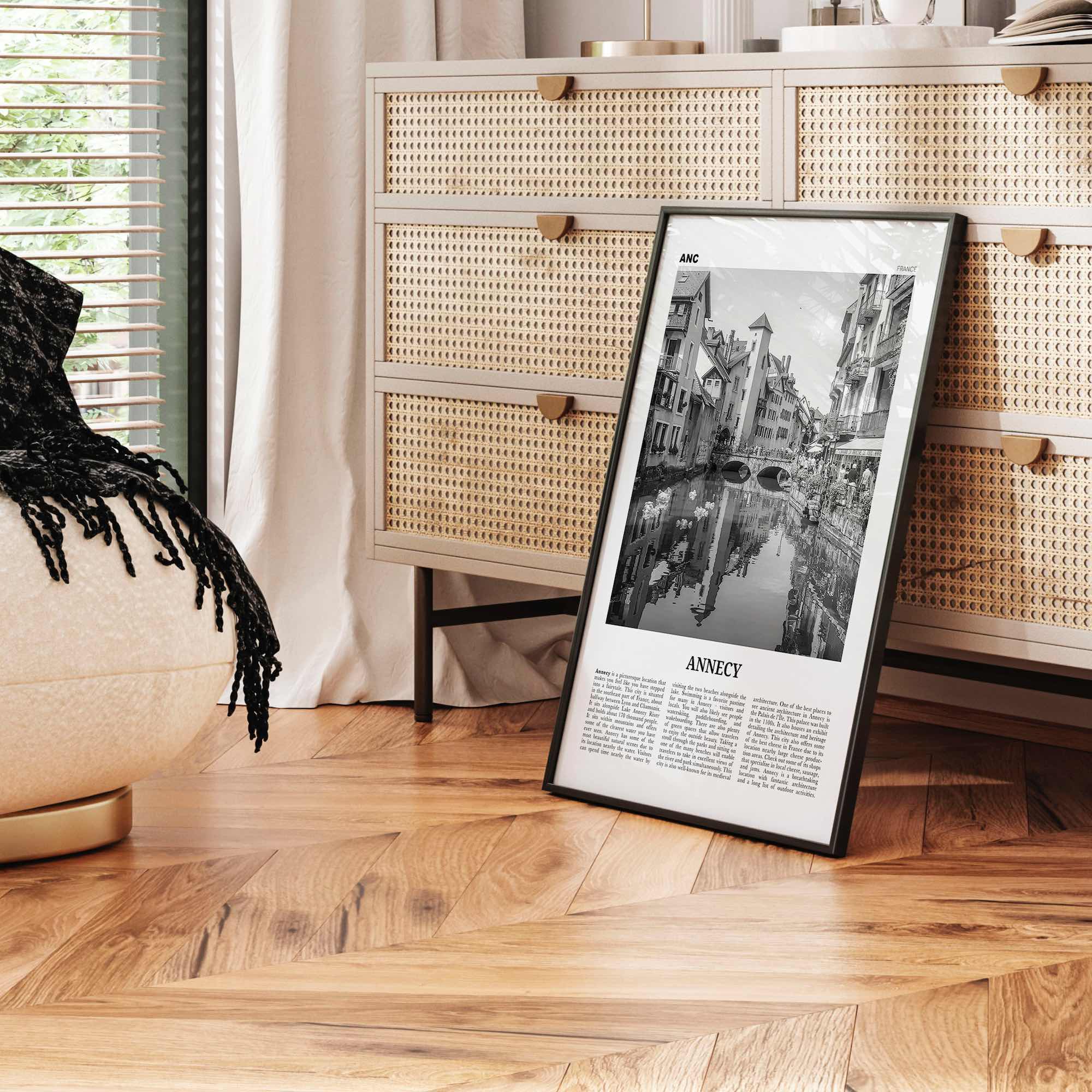 Annecy Print Black and White, Annecy Wall Art, Annecy Poster, Annecy Photo, Annecy Wall Décor, Annecy Map, France