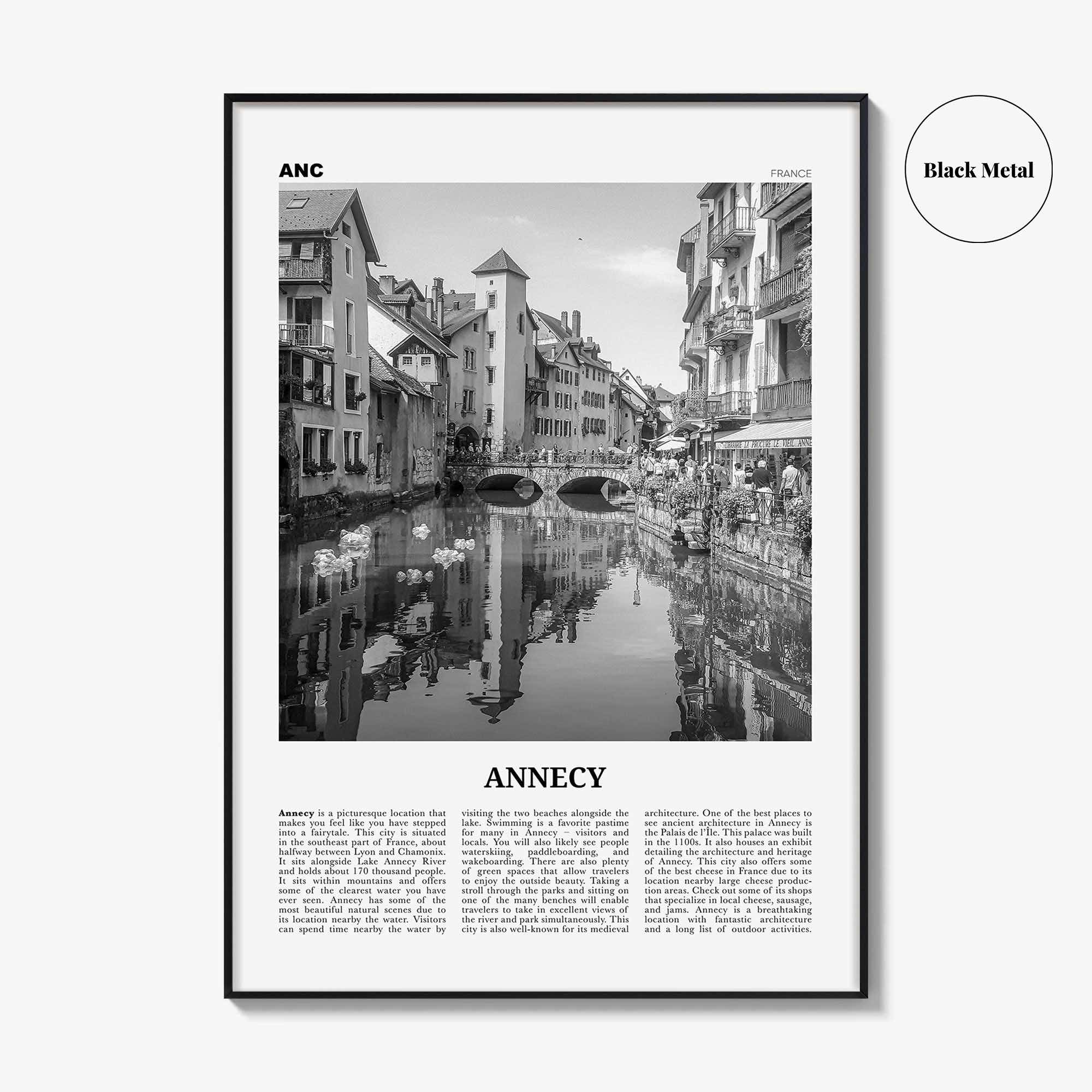Annecy Print Black and White, Annecy Wall Art, Annecy Poster, Annecy Photo, Annecy Wall Décor, Annecy Map, France