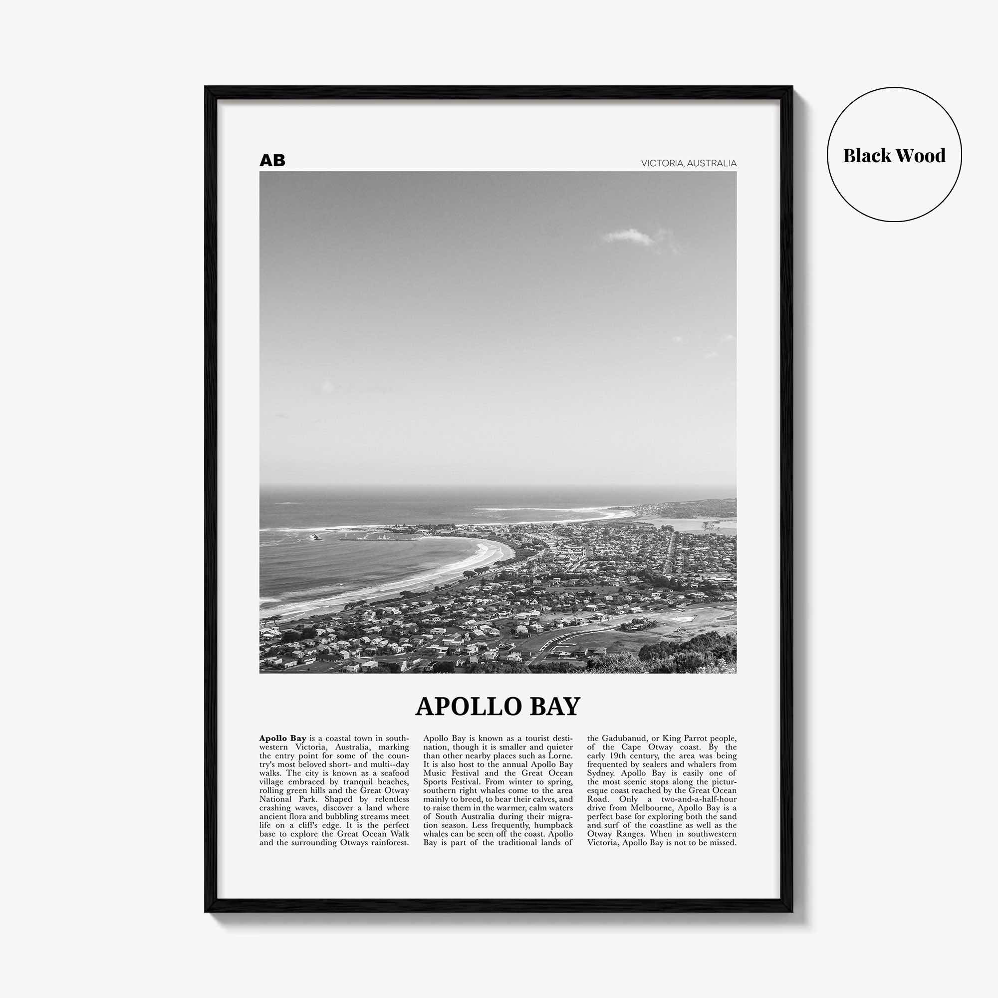 Apollo Bay Print Black and White, Apollo Bay Wall Art, Apollo Bay Poster, Apollo Bay Photo, Apollo Bay Wall Décor, Victoria, Australia