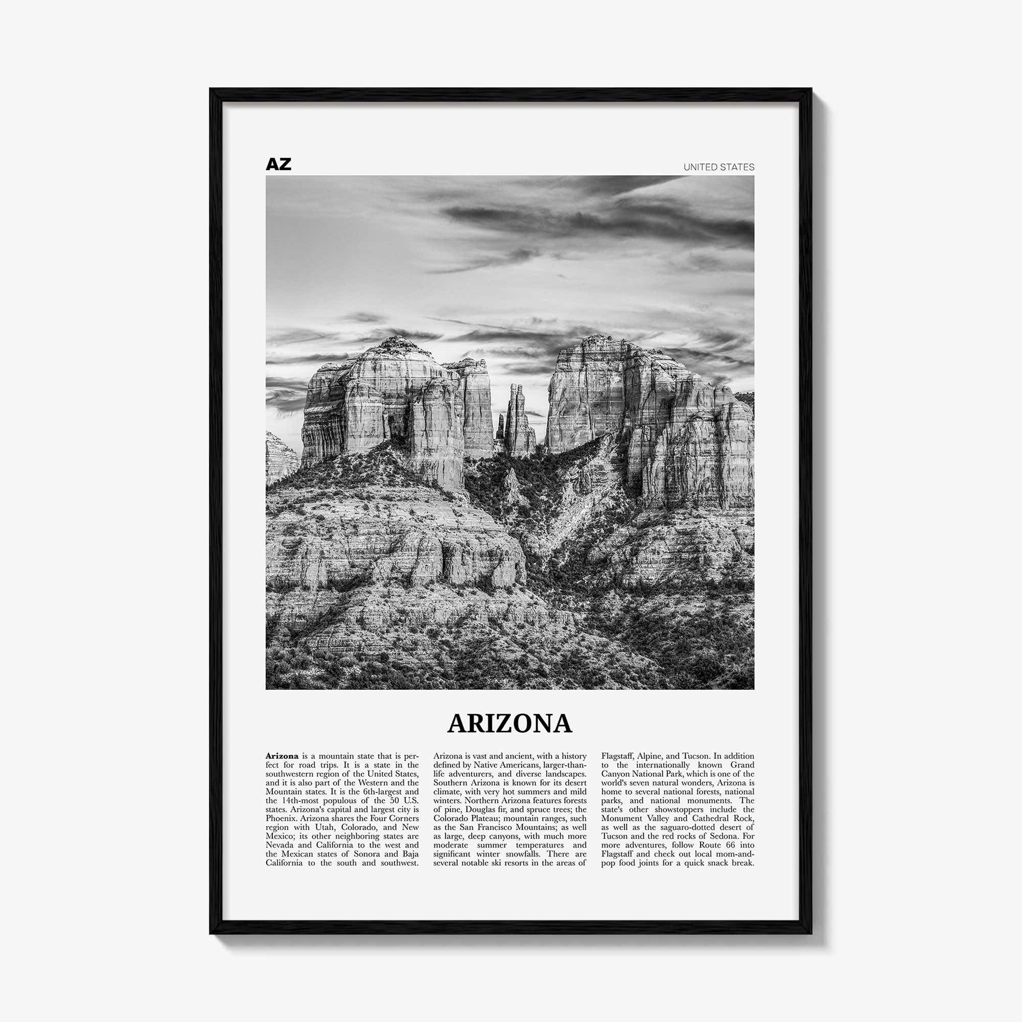 Arizona Print Black and White No 3, Arizona Wall Art, Arizona Poster, Arizona Photo, Arizona Wall Décor, Arizona Map, United States