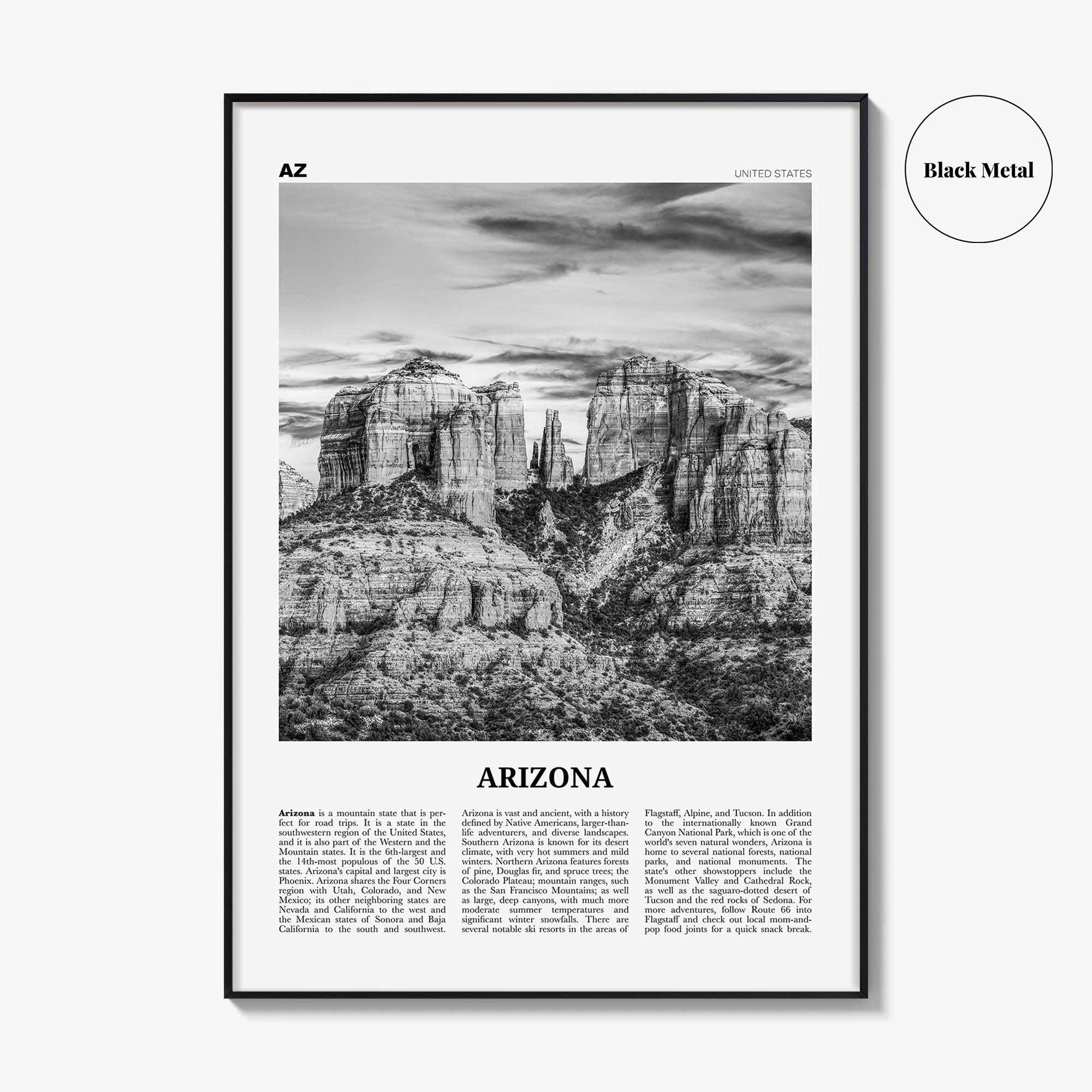 Arizona Print Black and White No 3, Arizona Wall Art, Arizona Poster, Arizona Photo, Arizona Wall Décor, Arizona Map, United States