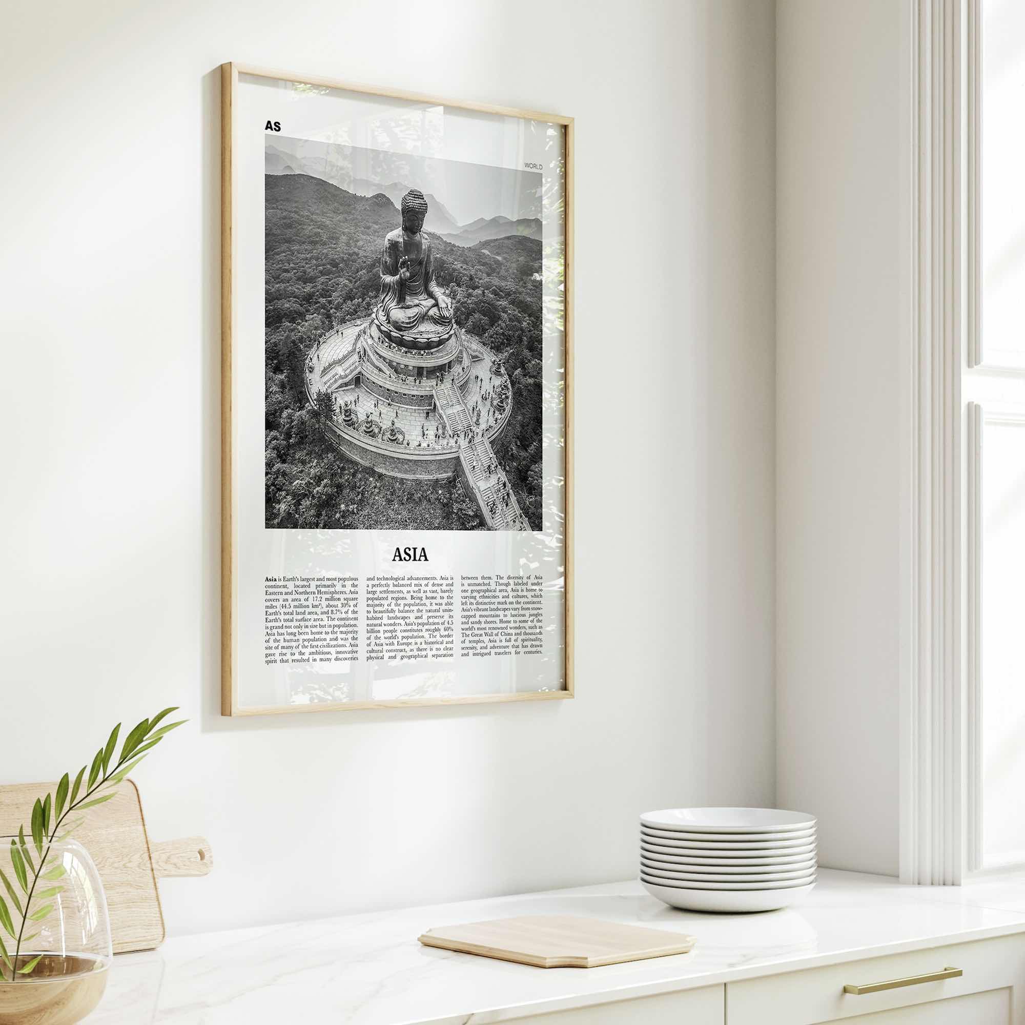 Asia Print Black and White, Asia Wall Art, Asia Poster, Asia Photo, Asia Wall Decor, Continent Art Print