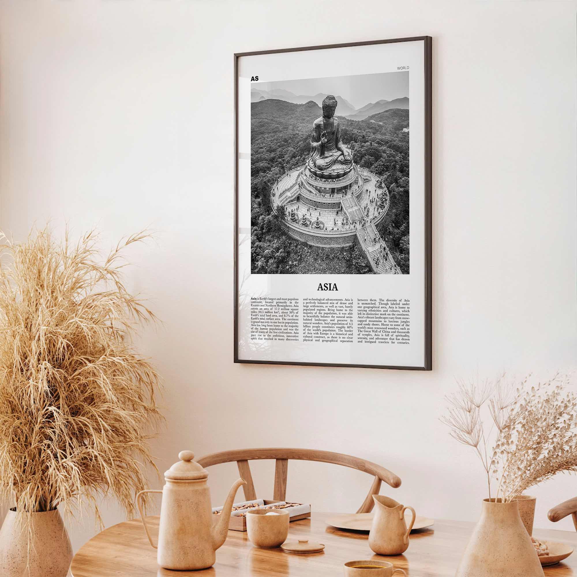 Asia Print Black and White, Asia Wall Art, Asia Poster, Asia Photo, Asia Wall Decor, Continent Art Print