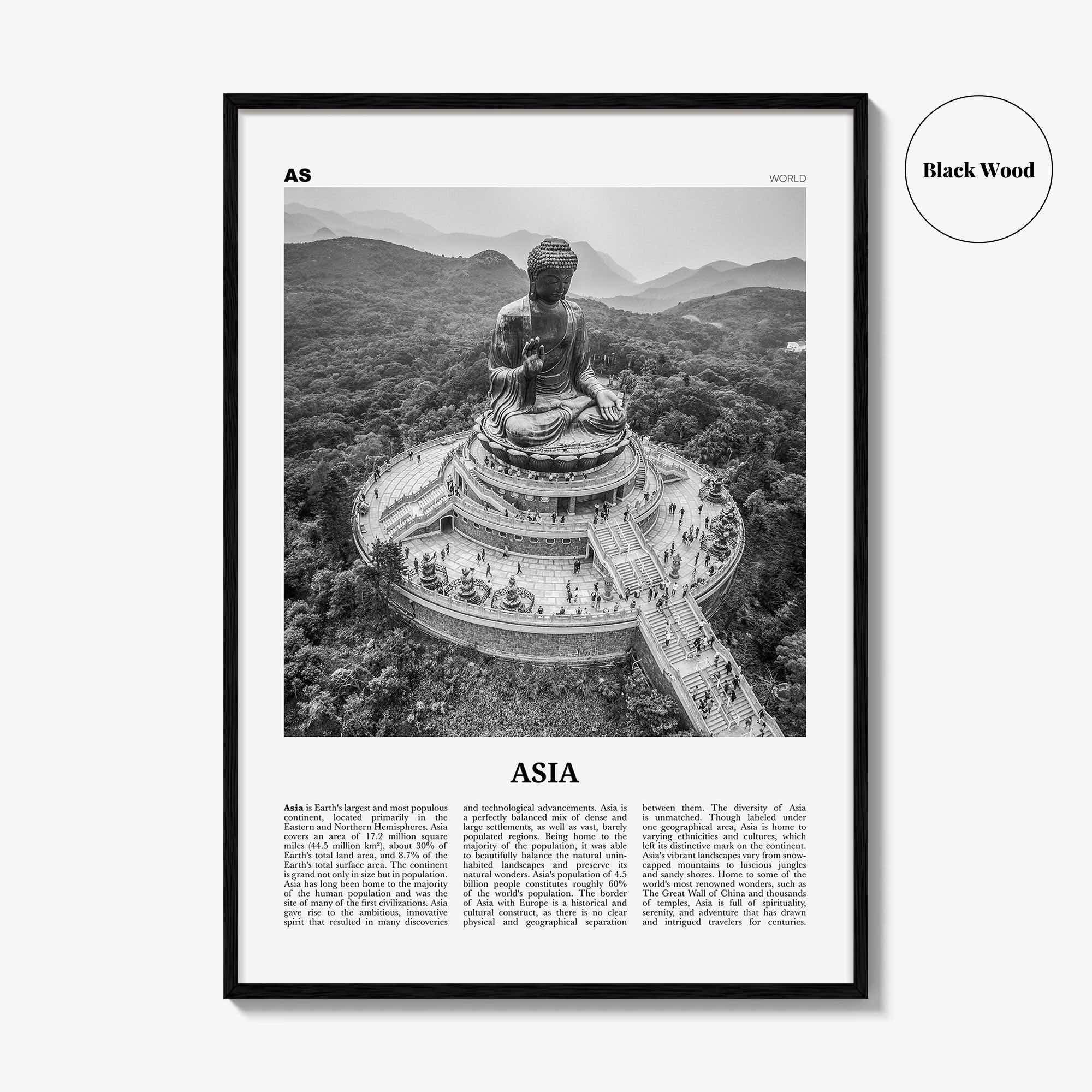 Asia Print Black and White, Asia Wall Art, Asia Poster, Asia Photo, Asia Wall Decor, Continent Art Print