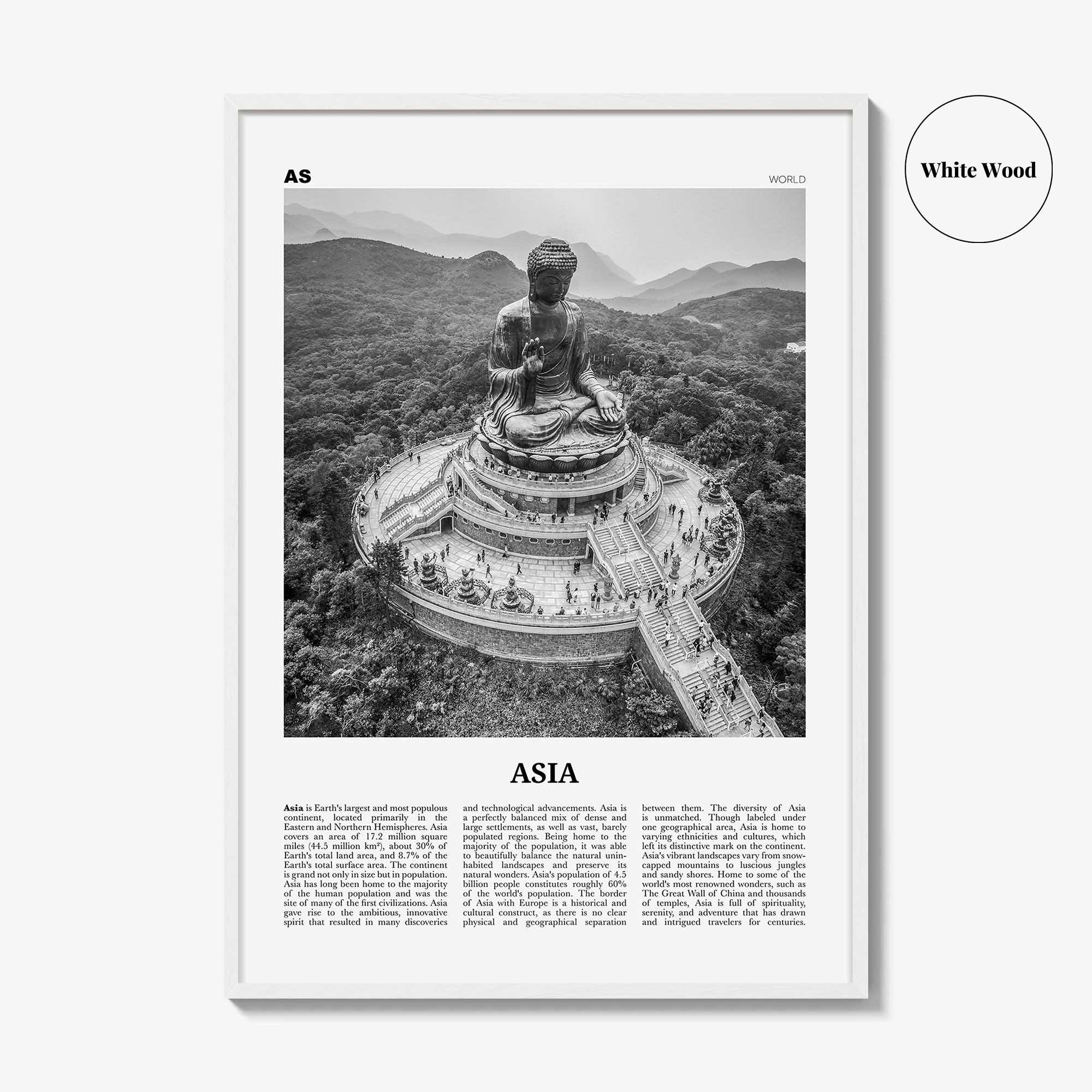 Asia Print Black and White, Asia Wall Art, Asia Poster, Asia Photo, Asia Wall Decor, Continent Art Print
