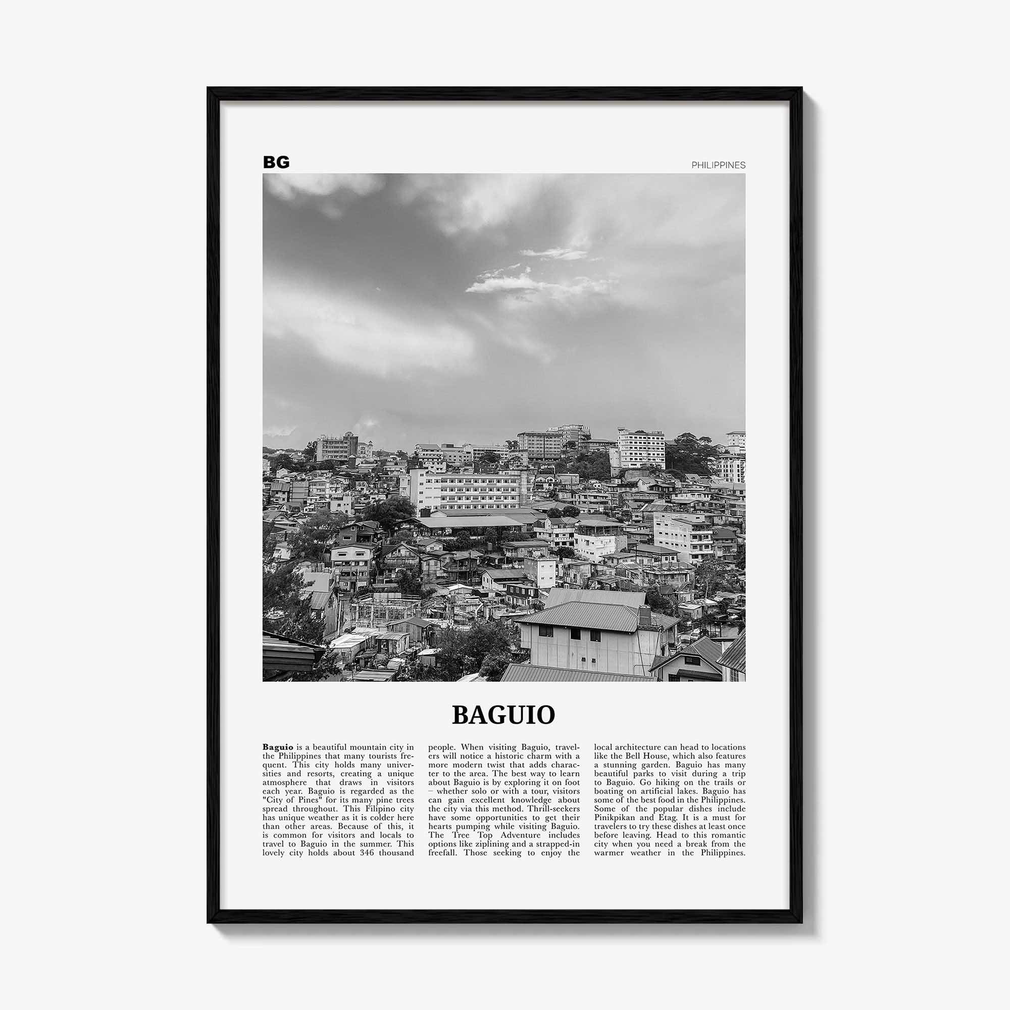 Baguio Print Black and White, Baguio Wall Art, Baguio Poster, Baguio Photo, Baguio Wall Décor, Baguio Map, Philippines