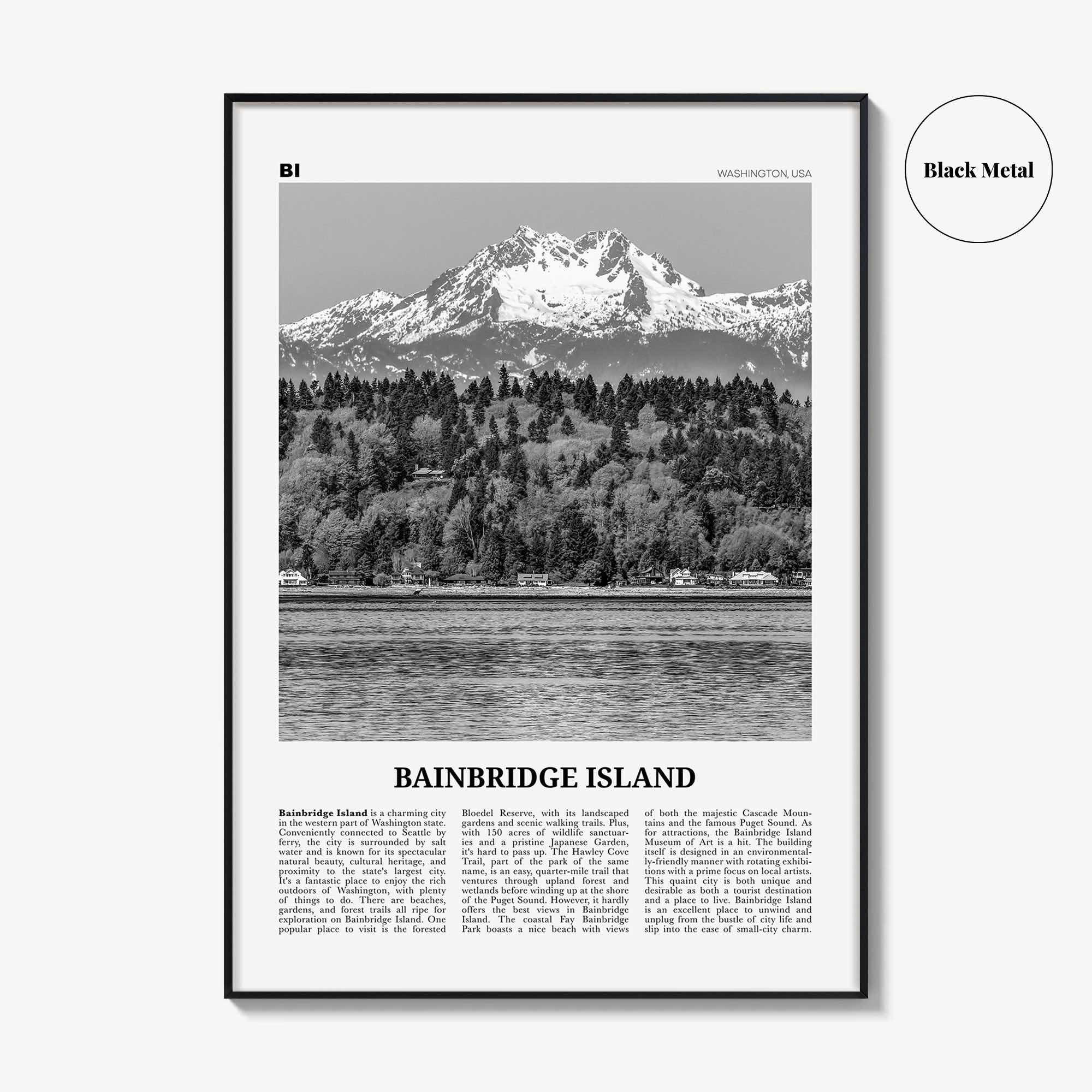 Bainbridge Island Print Black and White, Bainbridge Island Wall Art, Bainbridge Island Poster, Bainbridge Island Photo, Washington, USA