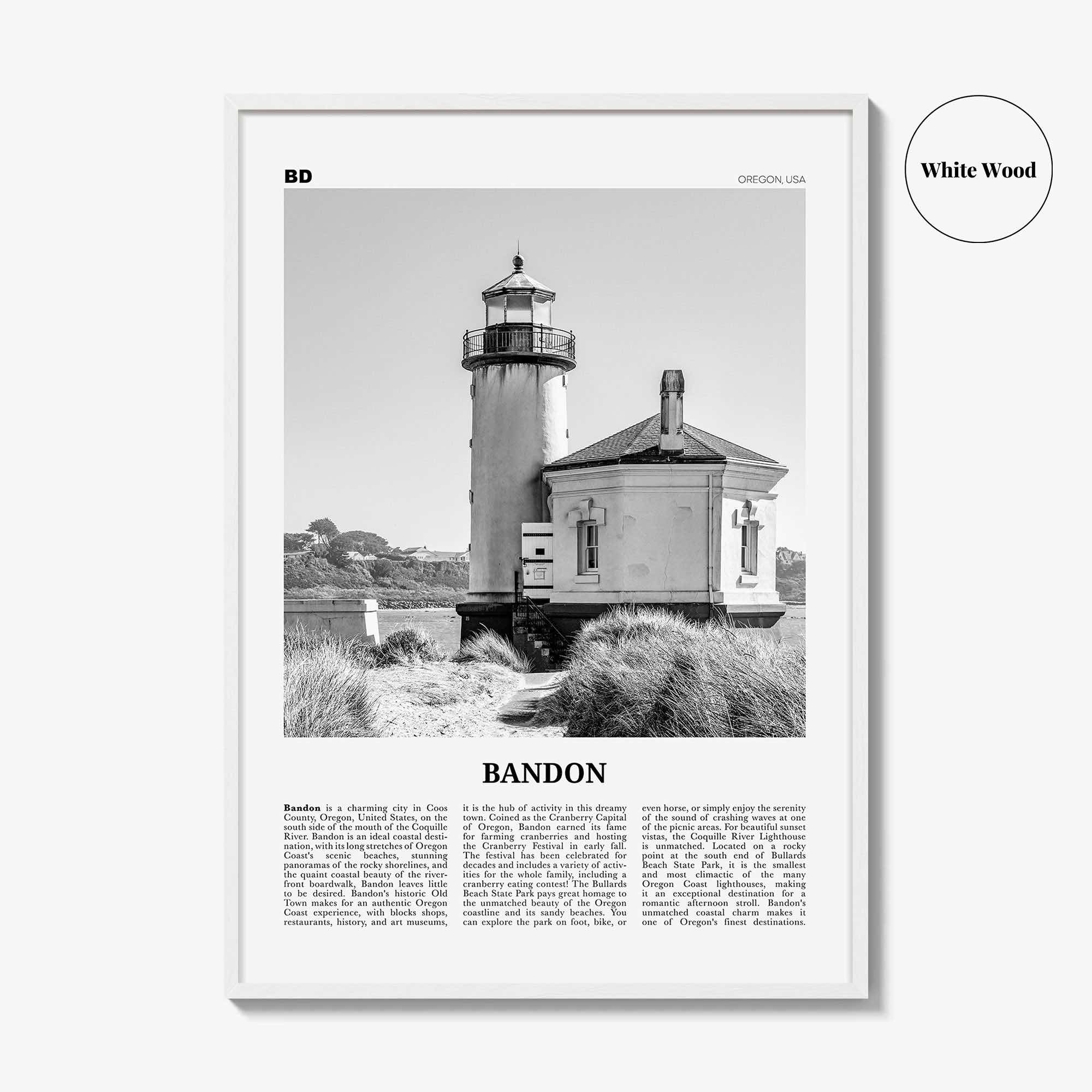 Bandon Print Black and White, Bandon Wall Art, Bandon Poster, Bandon Photo, Bandon Wall Décor, Oregon, USA, United States, North America