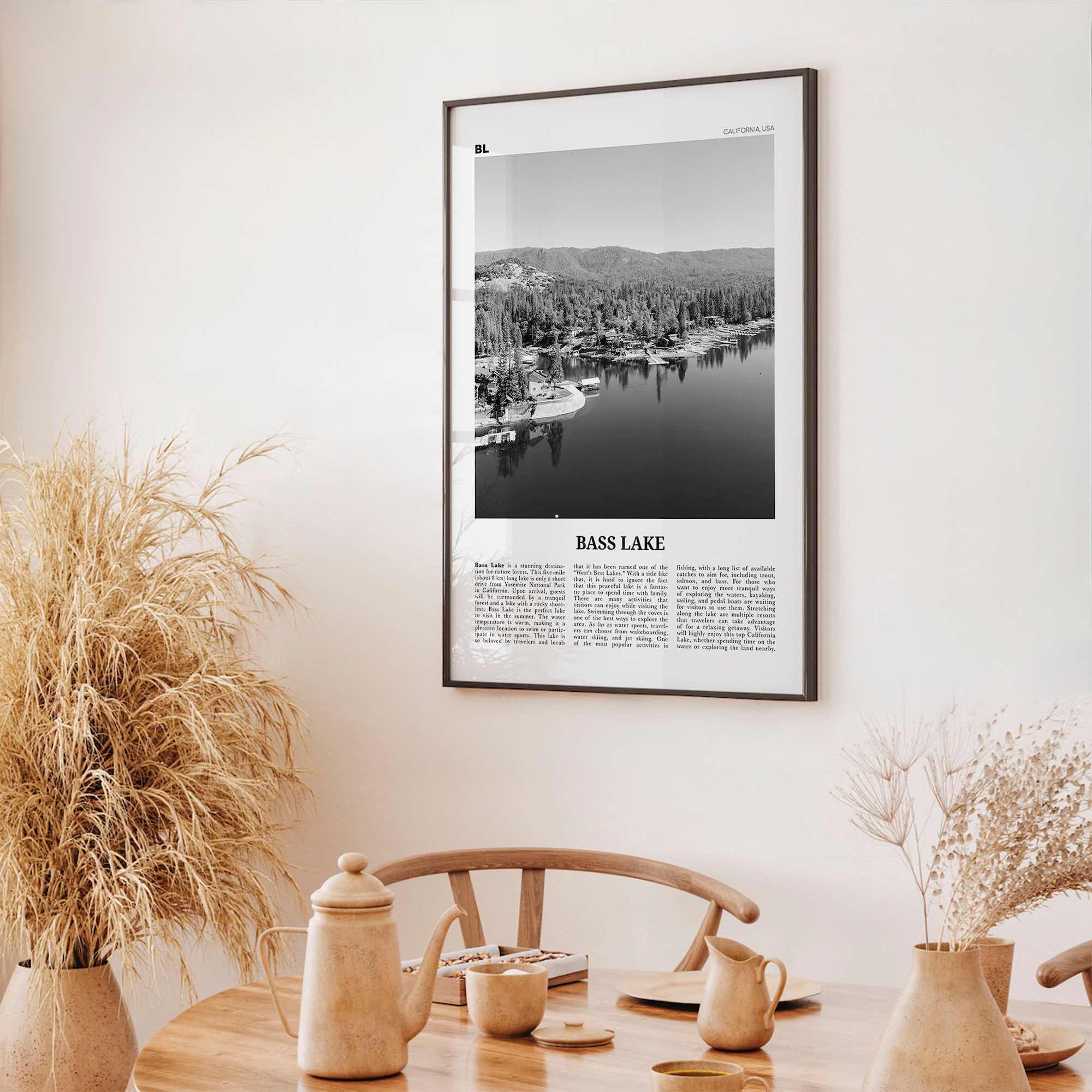 Bass Lake Print Black and White, Bass Lake Wall Art, Bass Lake Poster, Bass Lake Photo, Bass Lake Wall Décor, Bass Lake Map, California, USA