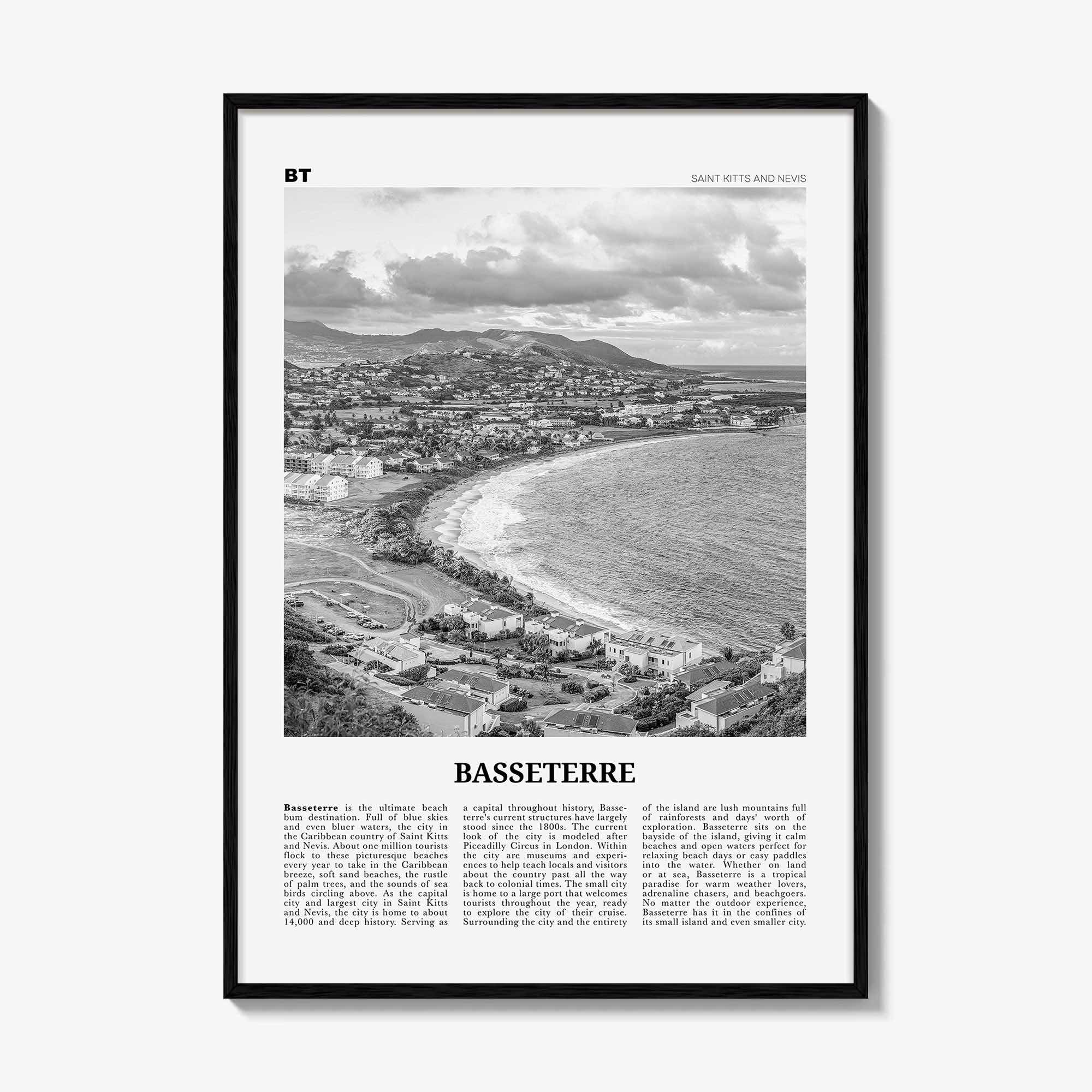 Basseterre Print Black and White, Basseterre Wall Art, Basseterre Poster, Basseterre Photo, Basseterre Wall Décor, Saint Kitts and Nevis