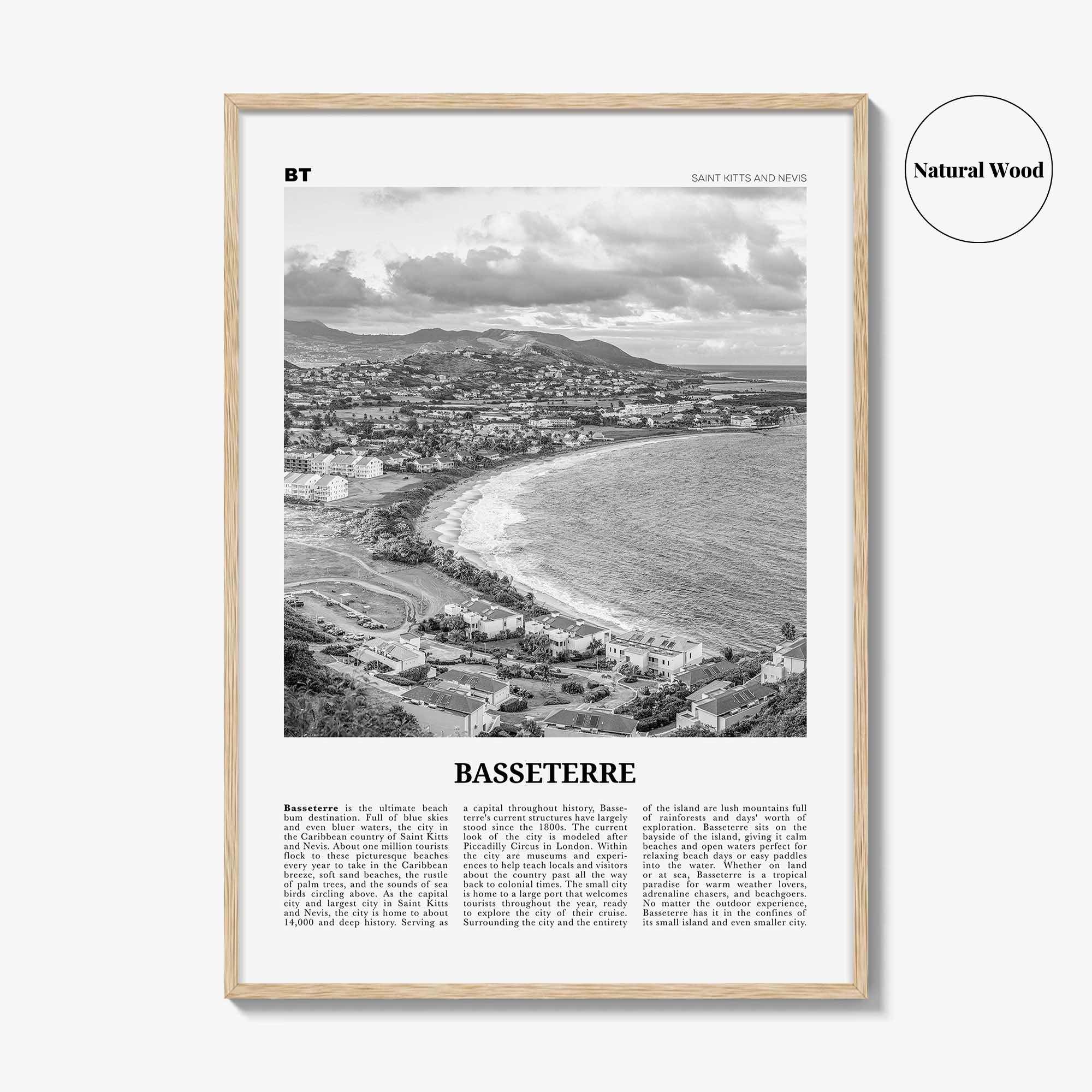 Basseterre Print Black and White, Basseterre Wall Art, Basseterre Poster, Basseterre Photo, Basseterre Wall Décor, Saint Kitts and Nevis