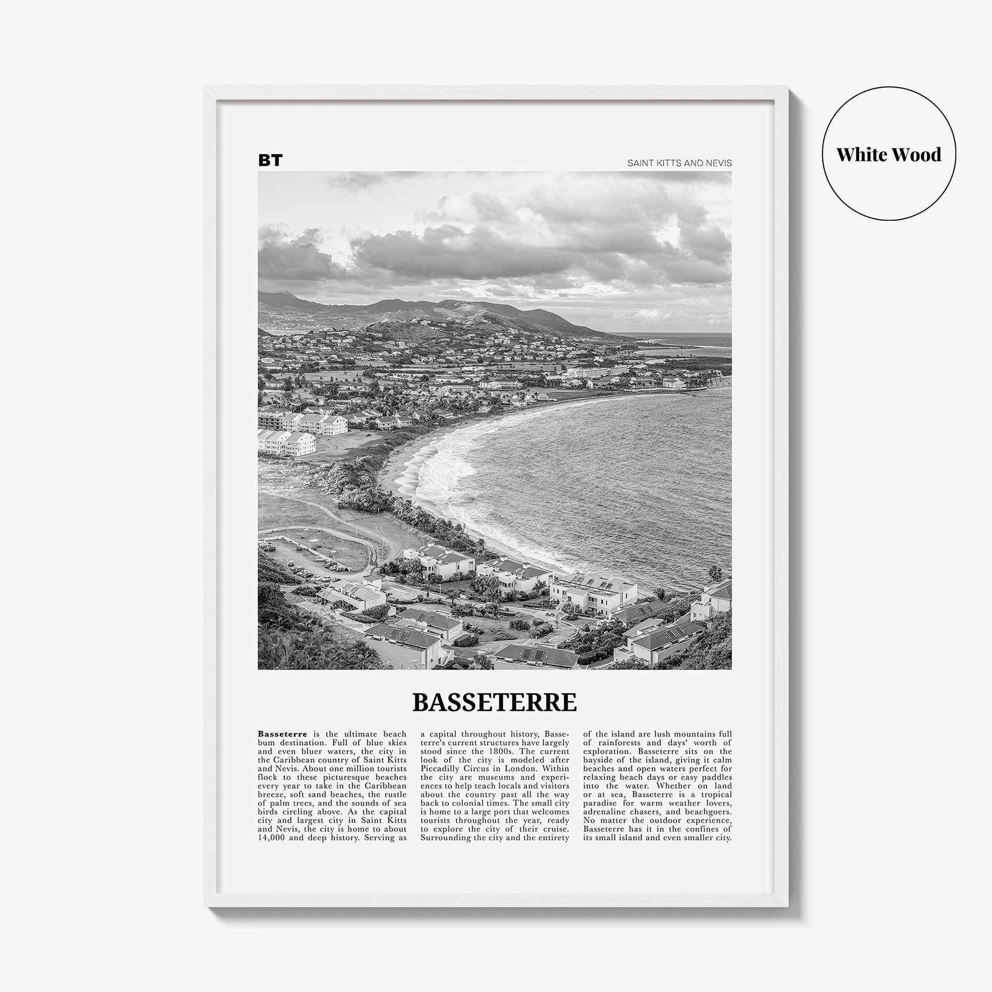 Basseterre Print Black and White, Basseterre Wall Art, Basseterre Poster, Basseterre Photo, Basseterre Wall Décor, Saint Kitts and Nevis