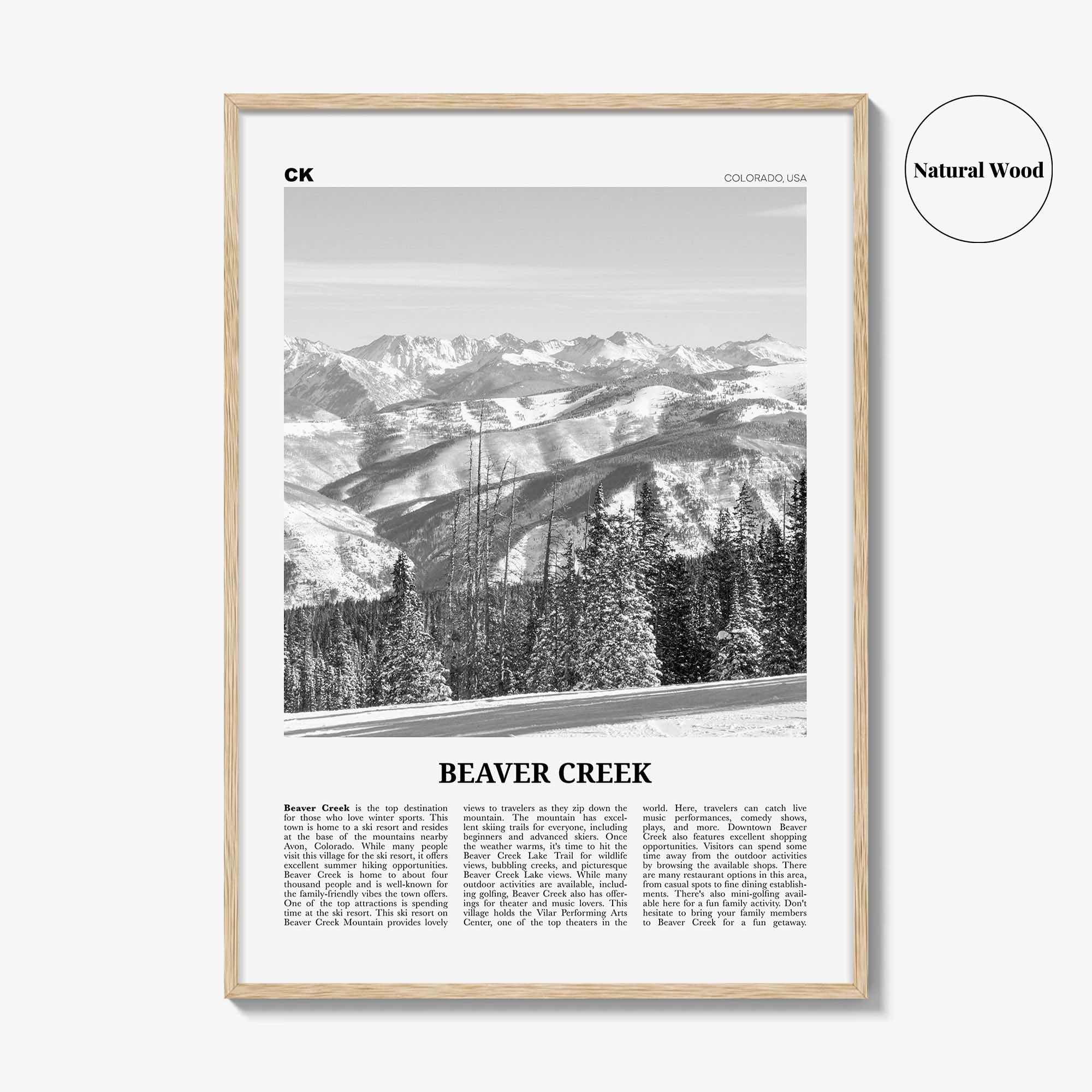 Beaver Creek Print Black and White, Beaver Creek Wall Art, Beaver Creek Poster, Beaver Creek Photo, Beaver Creek Map, Colorado, USA