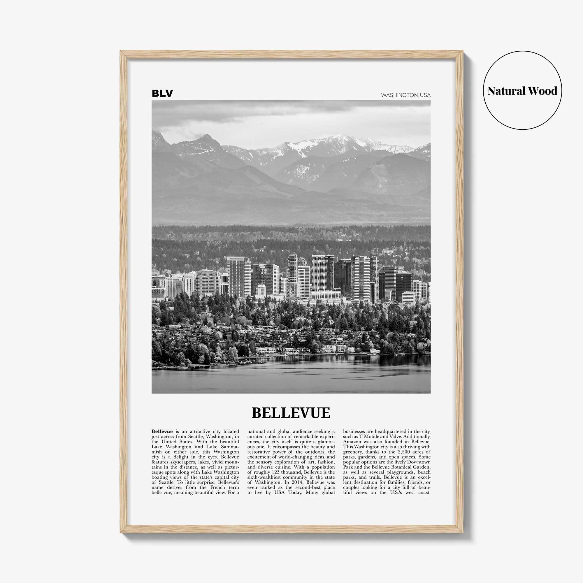 Bellevue Print Black and White No 1, Bellevue Wall Art, Bellevue Poster, Bellevue Photo, Bellevue Wall Décor, Washington, USA