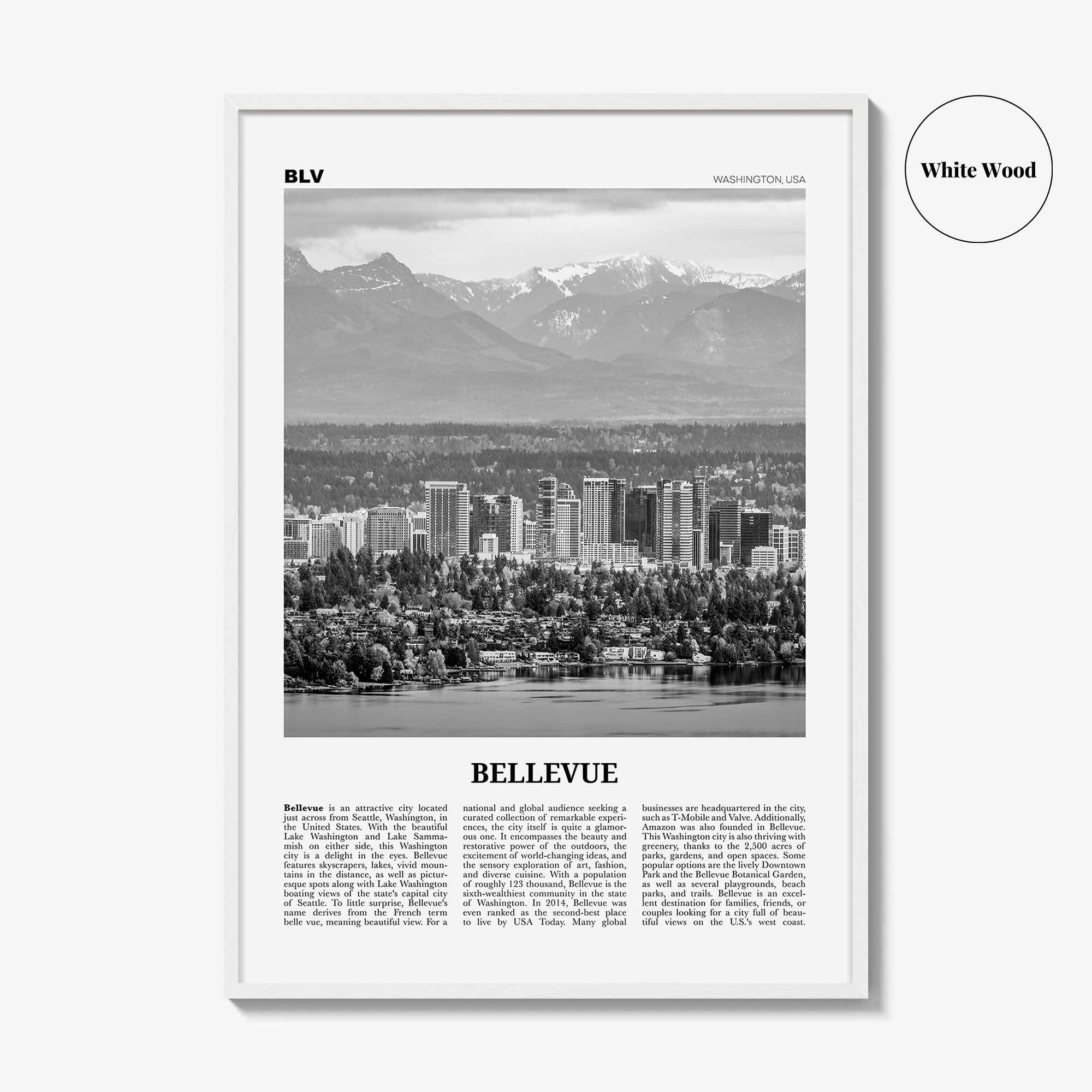 Bellevue Print Black and White No 1, Bellevue Wall Art, Bellevue Poster, Bellevue Photo, Bellevue Wall Décor, Washington, USA