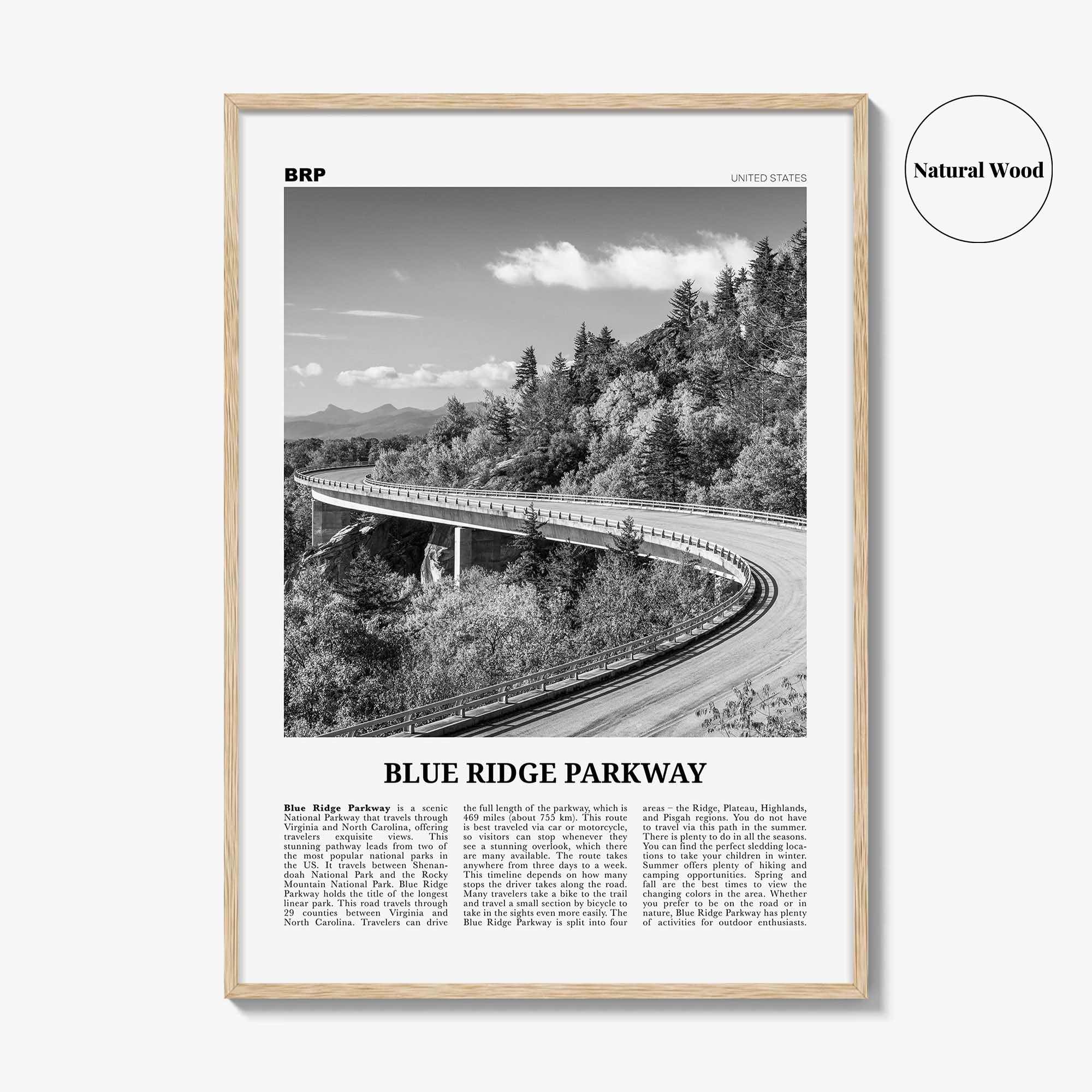 Blue Ridge Parkway Print Black and White, Blue Ridge Parkway Wall Art, Blue Ridge Parkway Poster, Blue Ridge Parkway Photo, United States