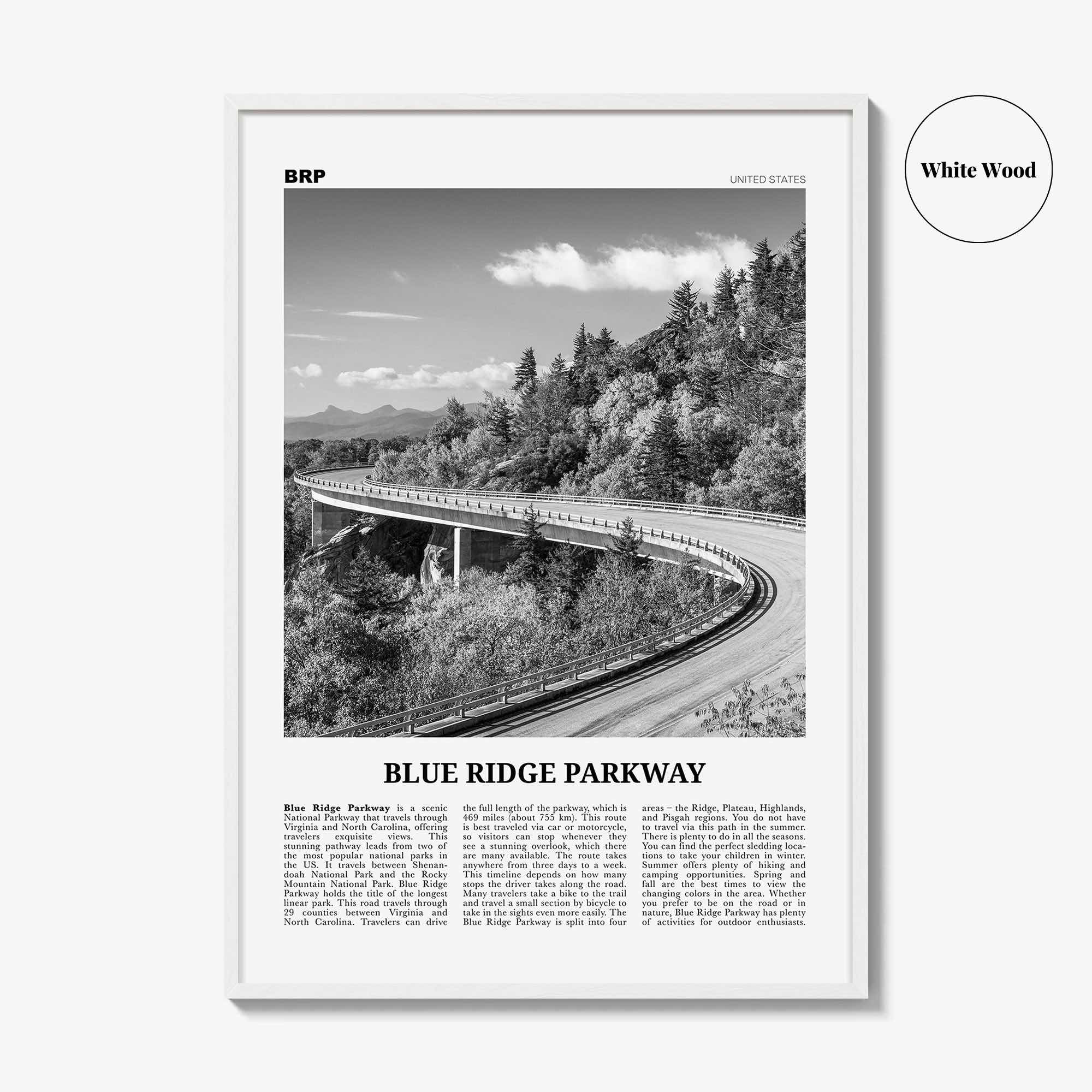 Blue Ridge Parkway Print Black and White, Blue Ridge Parkway Wall Art, Blue Ridge Parkway Poster, Blue Ridge Parkway Photo, United States