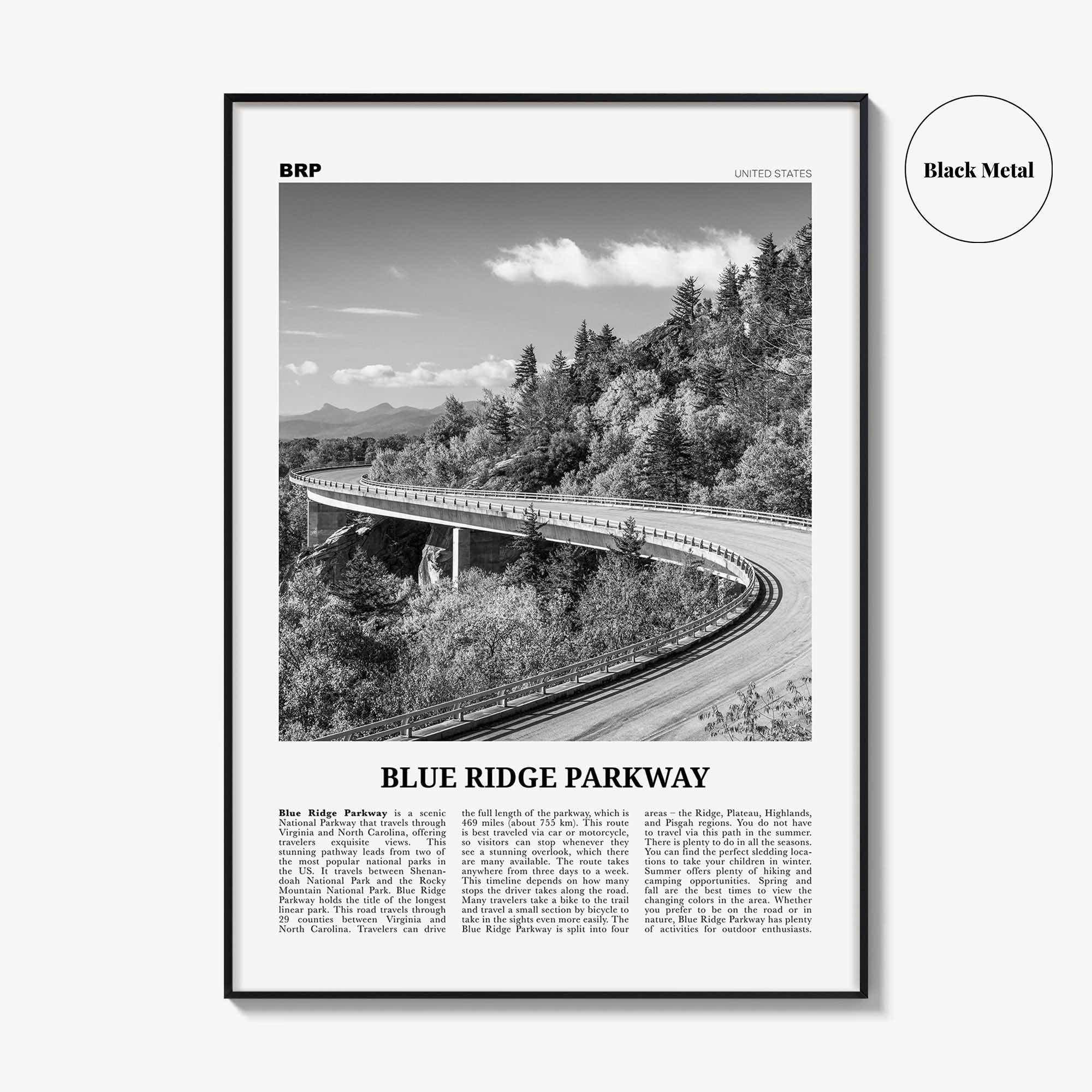 Blue Ridge Parkway Print Black and White, Blue Ridge Parkway Wall Art, Blue Ridge Parkway Poster, Blue Ridge Parkway Photo, United States