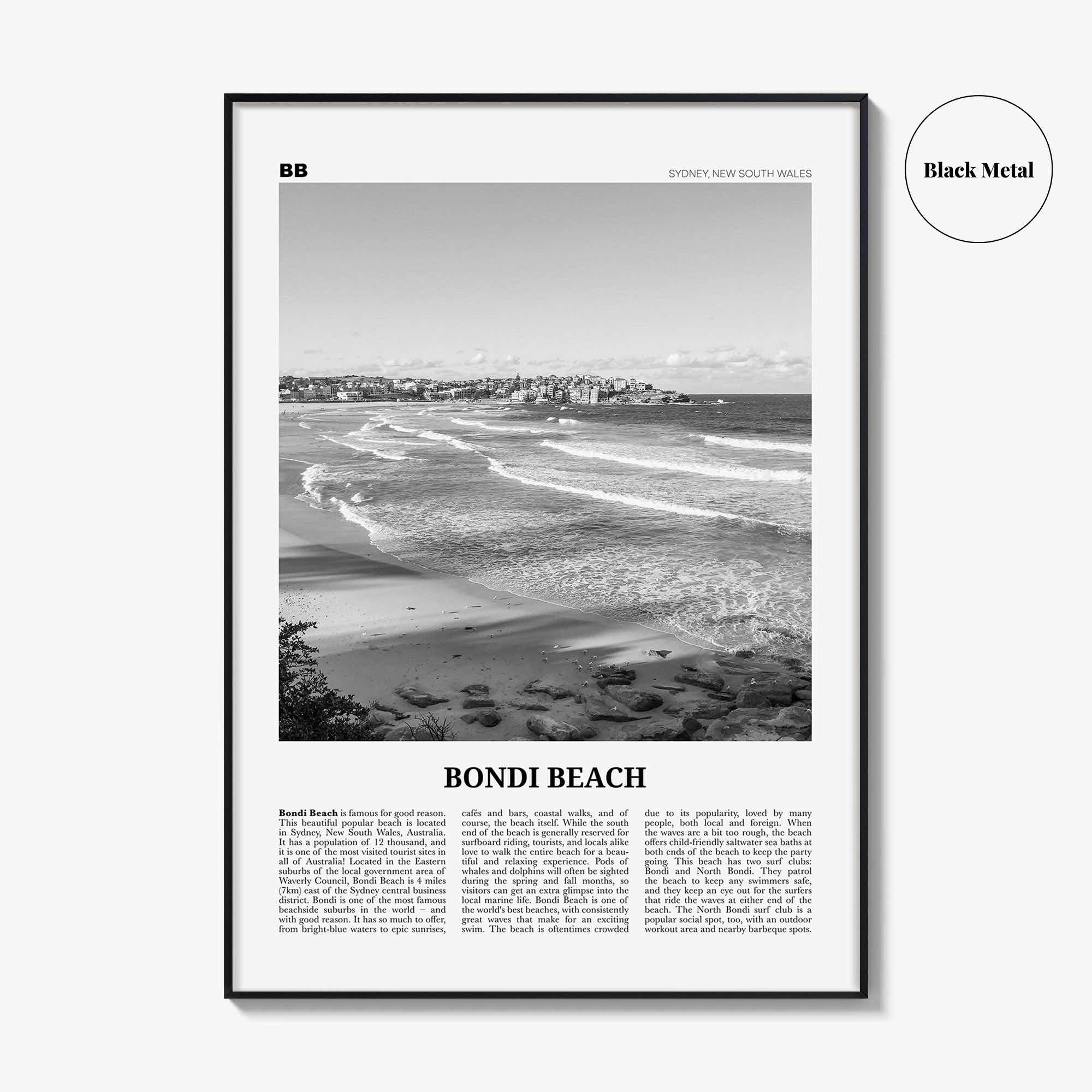 Bondi Beach Print Black and White No 2, Bondi Beach Wall Art, Bondi Beach Poster, Bondi Beach Photo, Sydney Poster Print, Australia