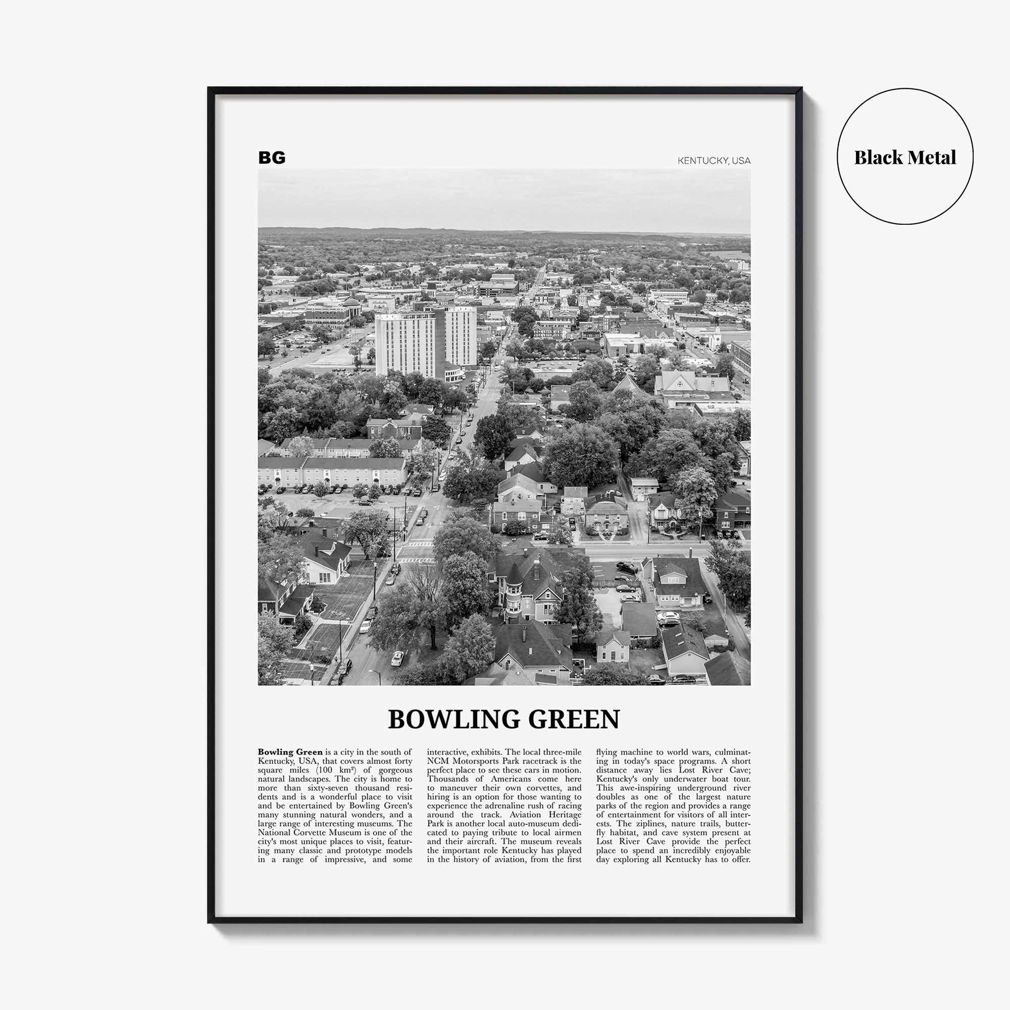 Bowling Green Print Black and White Kentucky, Bowling Green Wall Art, Bowling Green Poster, Bowling Green Photo, Bowling Green Map, USA