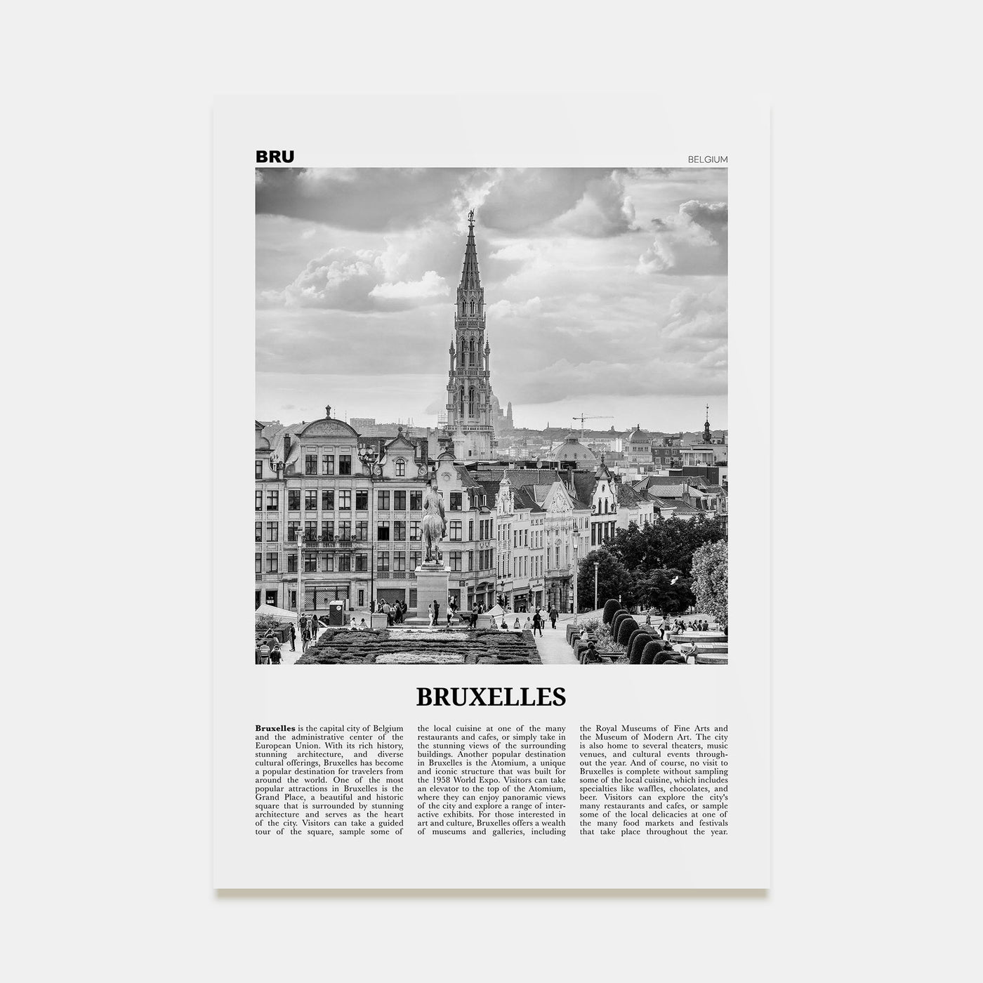 Bruxelles Travel B&W Poster