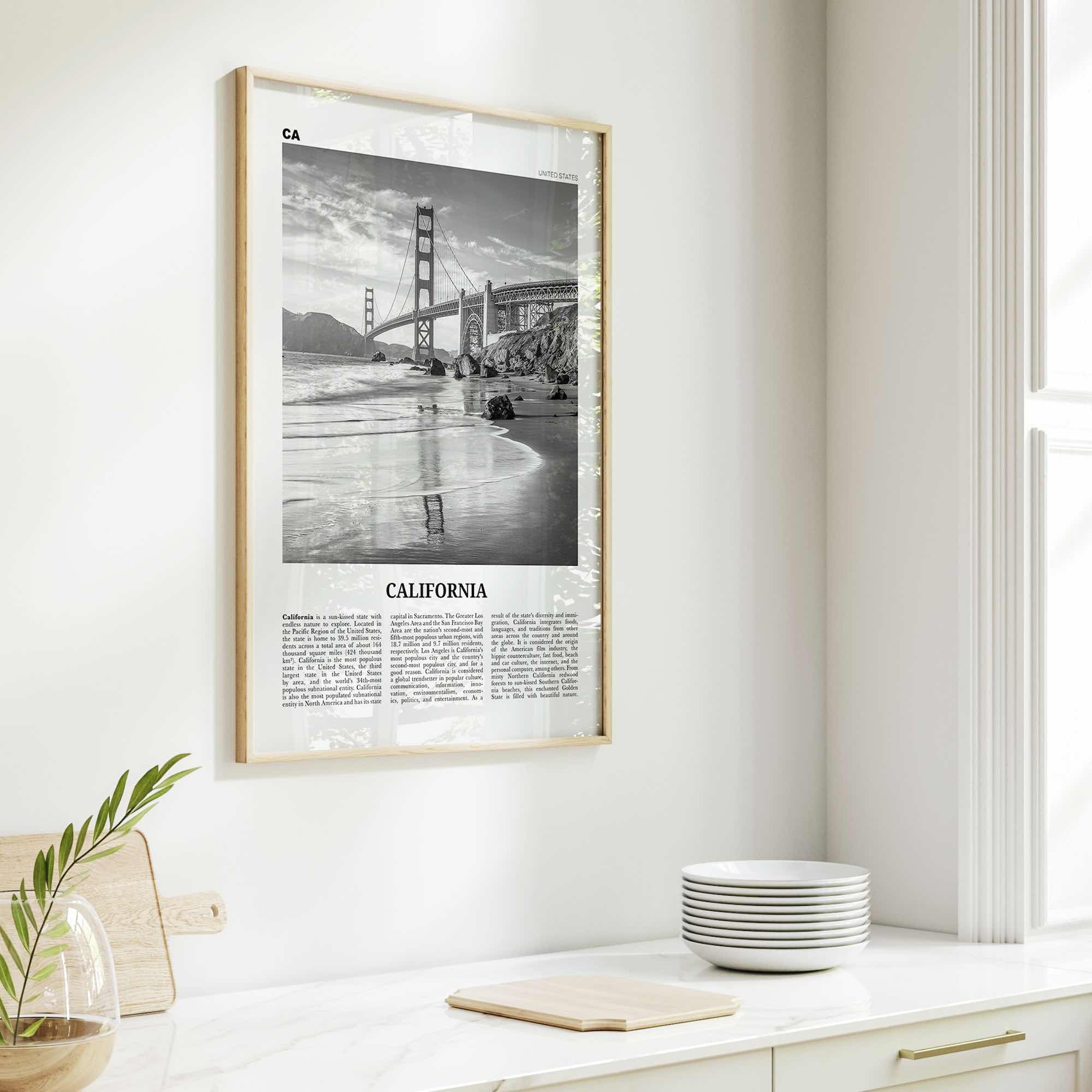 California Print Black and White No 7, California Wall Art, California Poster, California Photo, California Wall Décor, California Map