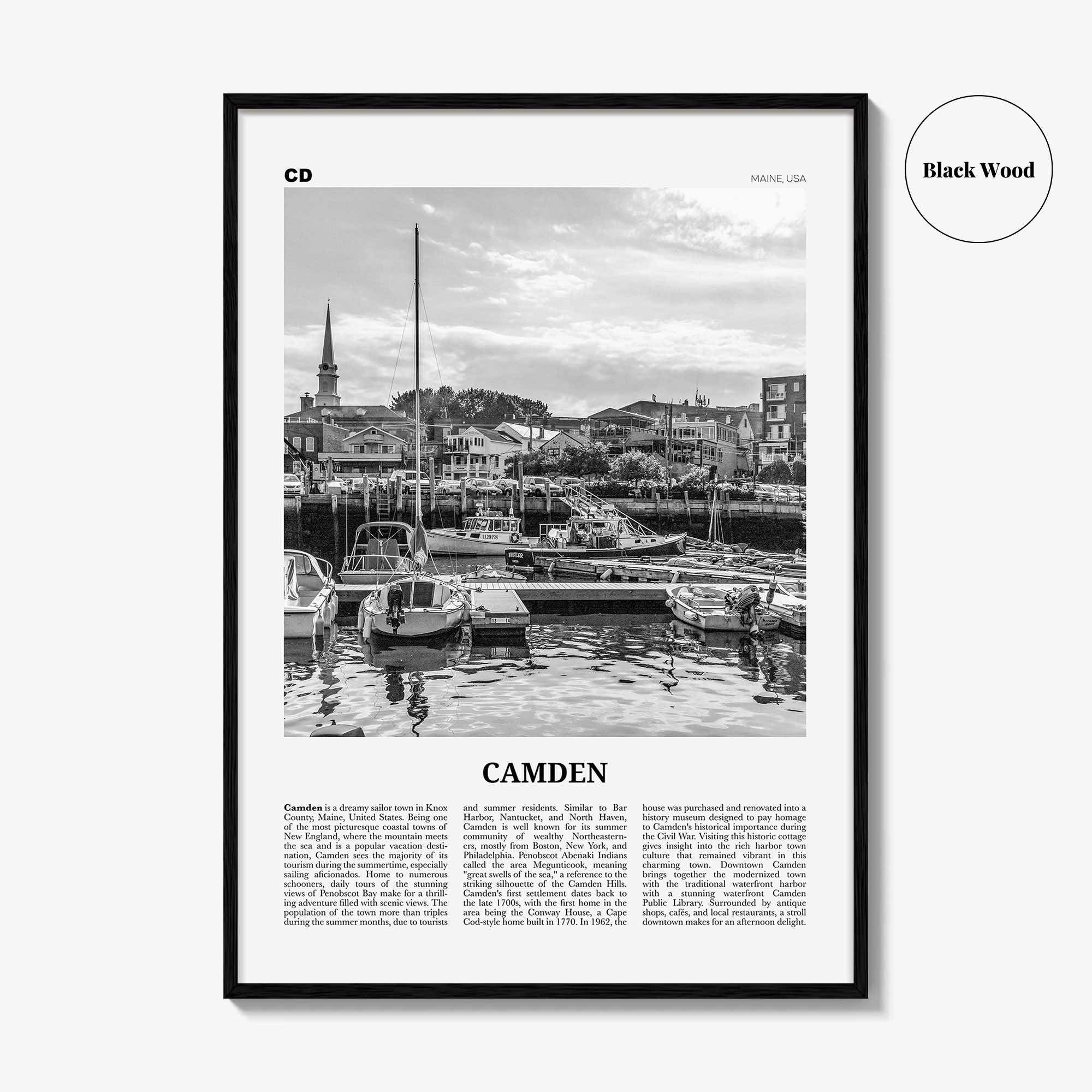 Camden Print Black and White, Camden Wall Art, Camden Poster, Camden Photo, Camden Wall Décor, Maine, USA, United States, North America