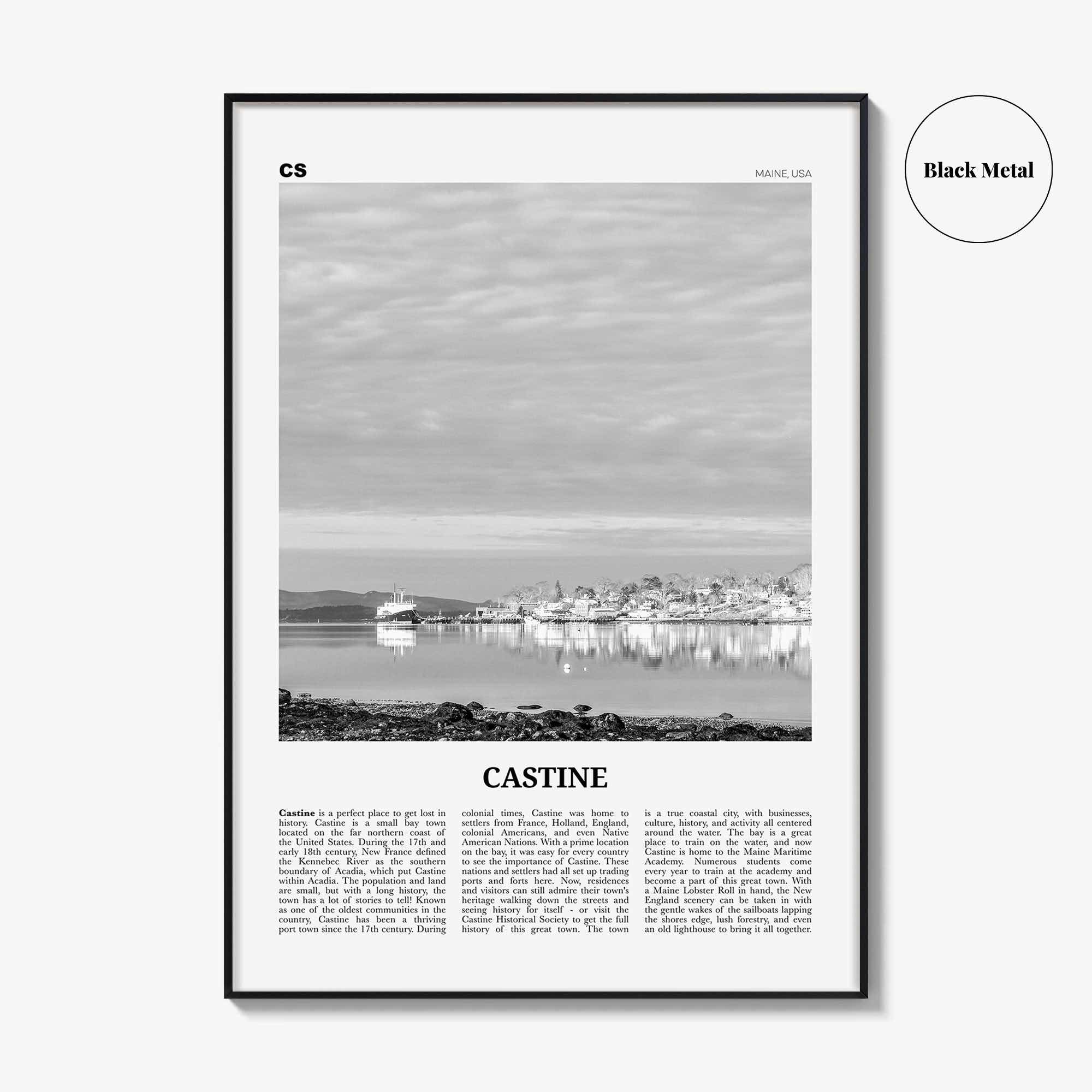 Castine Print Black and White, Castine Wall Art, Castine Poster, Castine Photo, Castine Wall Décor, Castine Map, Maine, USA, United States