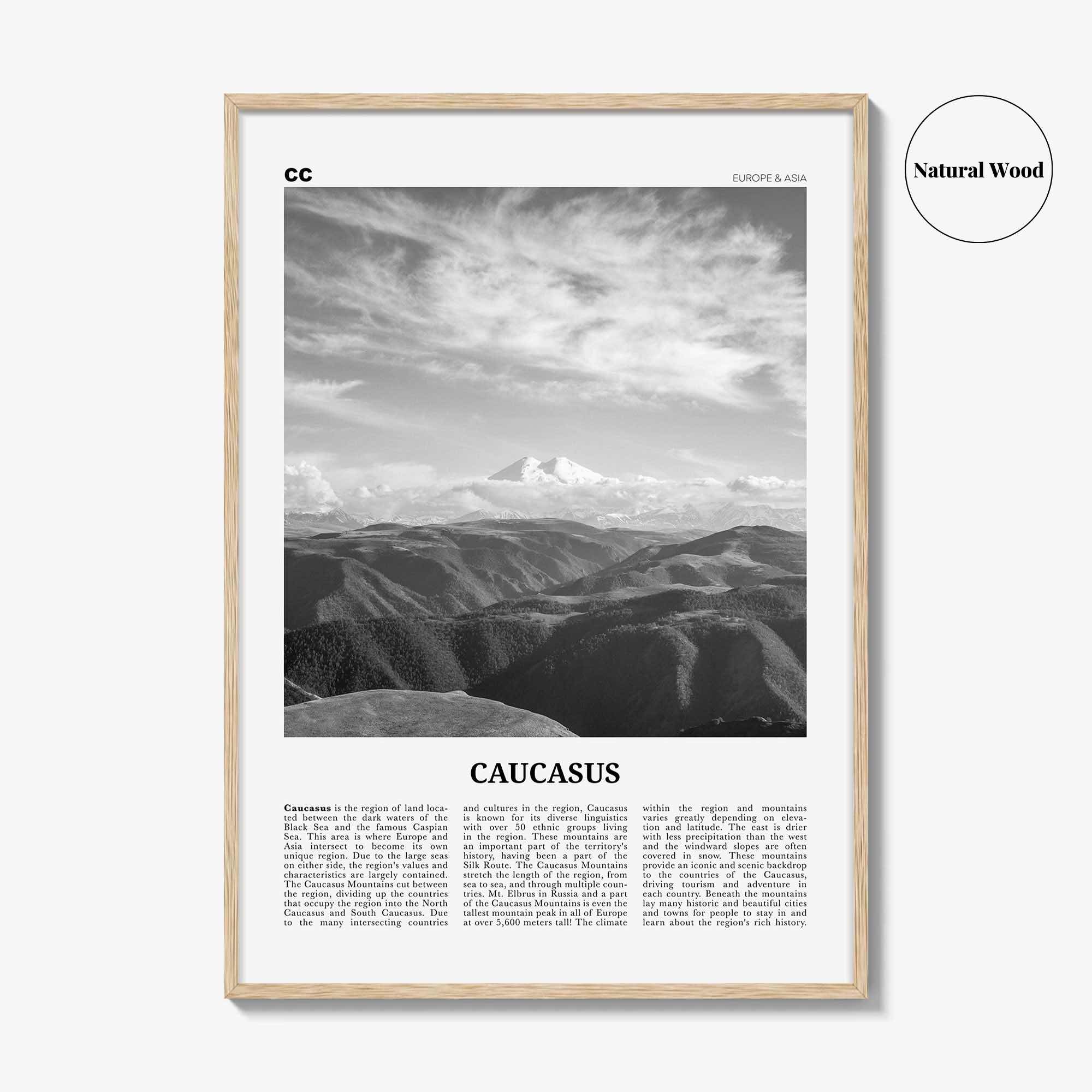 Caucasus Mountains Print Black and White, Caucasus Wall Art, Caucasus Poster, Caucasus Photo, Caucasus Wall Décor, Caucasus Map, Asia