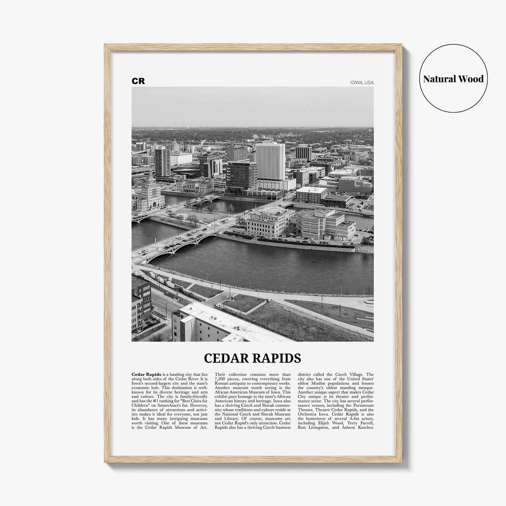 Cedar Rapids Print Black and White, Cedar Rapids Wall Art, Cedar Rapids Poster, Cedar Rapids Photo, Cedar Rapids Wall Décor, Iowa, USA