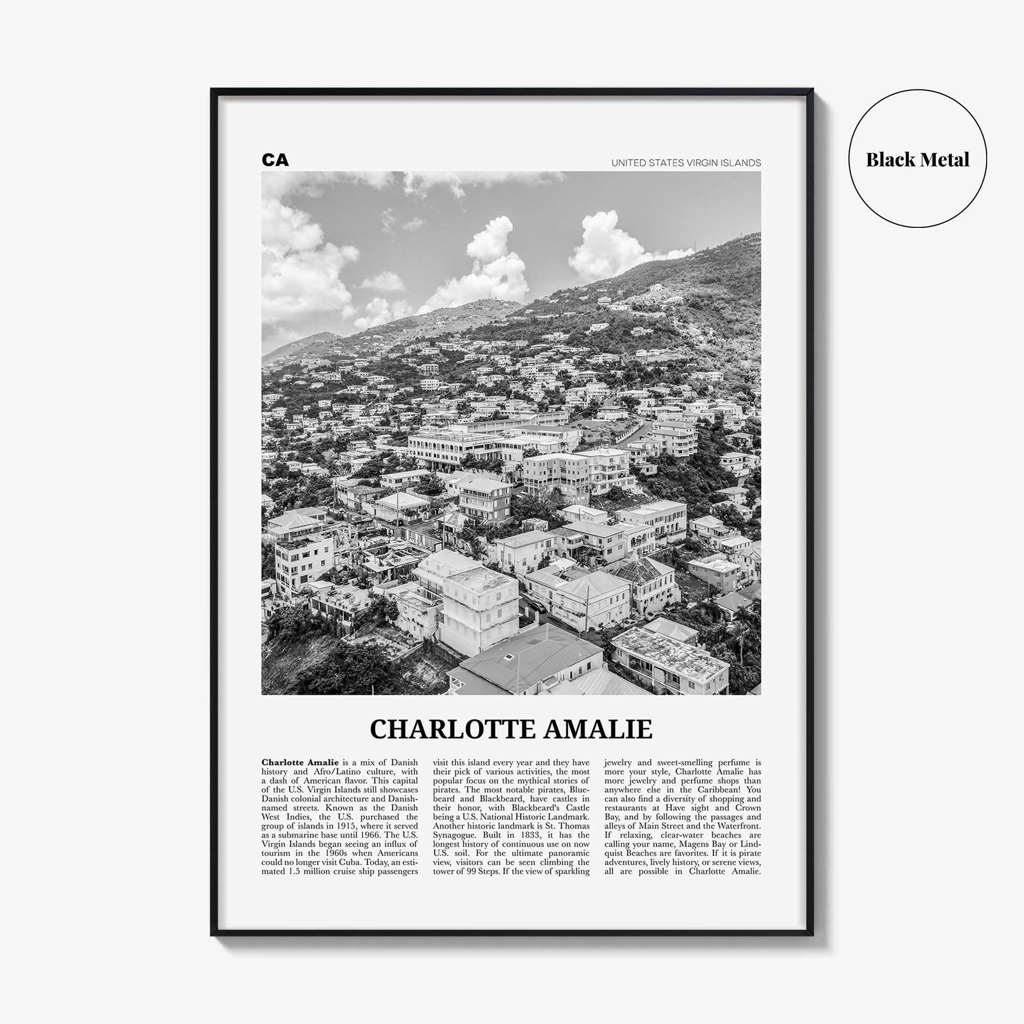 Charlotte Amalie Print Black and White, Charlotte Amalie Wall Art, Charlotte Amalie Poster, Charlotte Amalie Photo, Virgin Islands