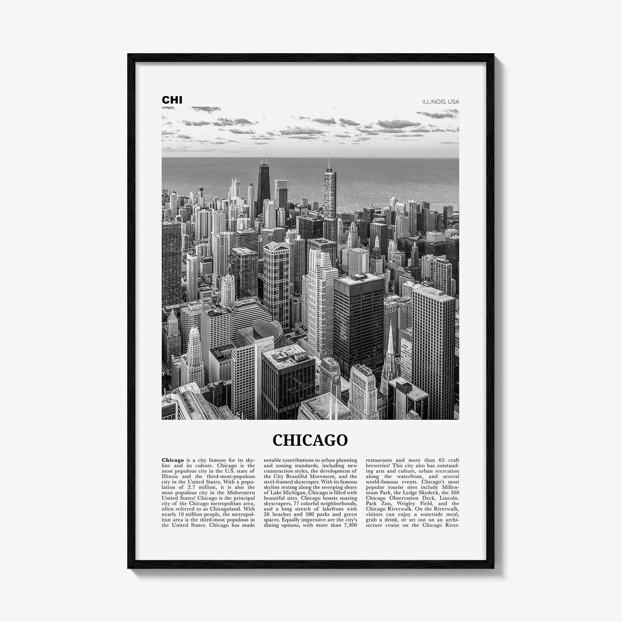 Chicago Print Black and White No 1, Chicago Wall Art, Chicago Poster, Chicago Photo, Chicago Decor, Illinois, USA, United States