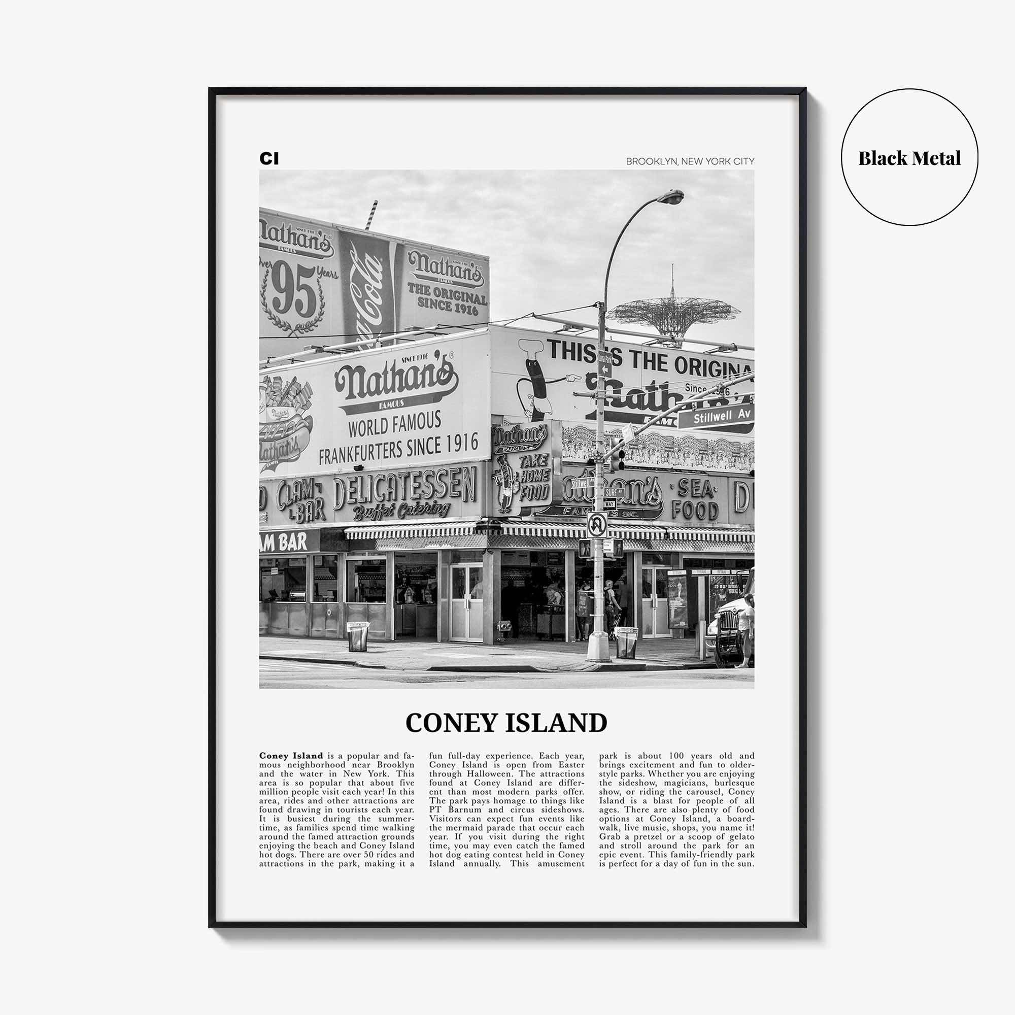 Coney Island Print Black and White, Coney Island Wall Art, Coney Island Poster, Coney Island Photo, Coney Island Wall Décor, Brooklyn
