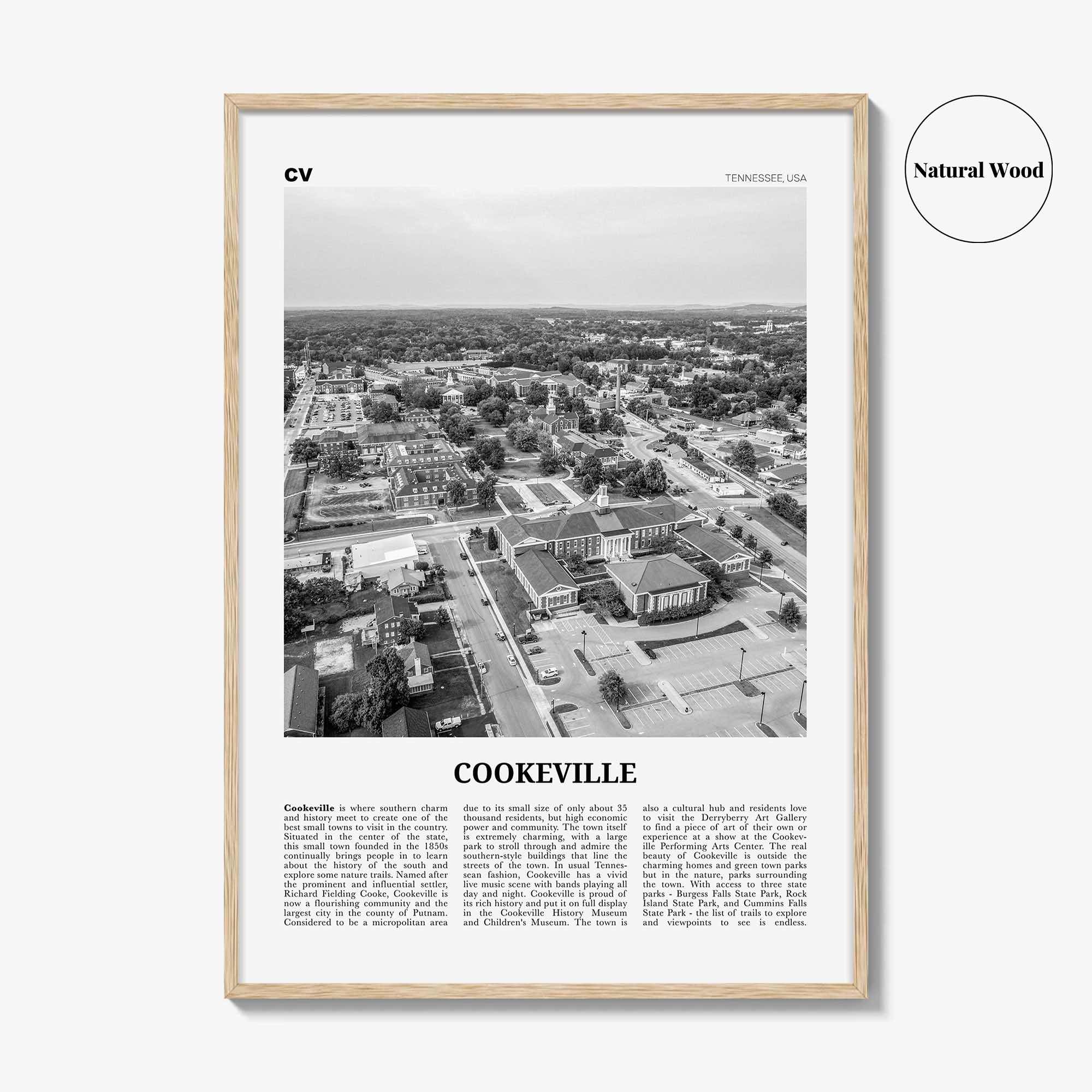 Cookeville Print Black and White, Cookeville Wall Art, Cookeville Poster, Cookeville Photo, Cookeville Wall Décor, Cookeville Map, Tennessee