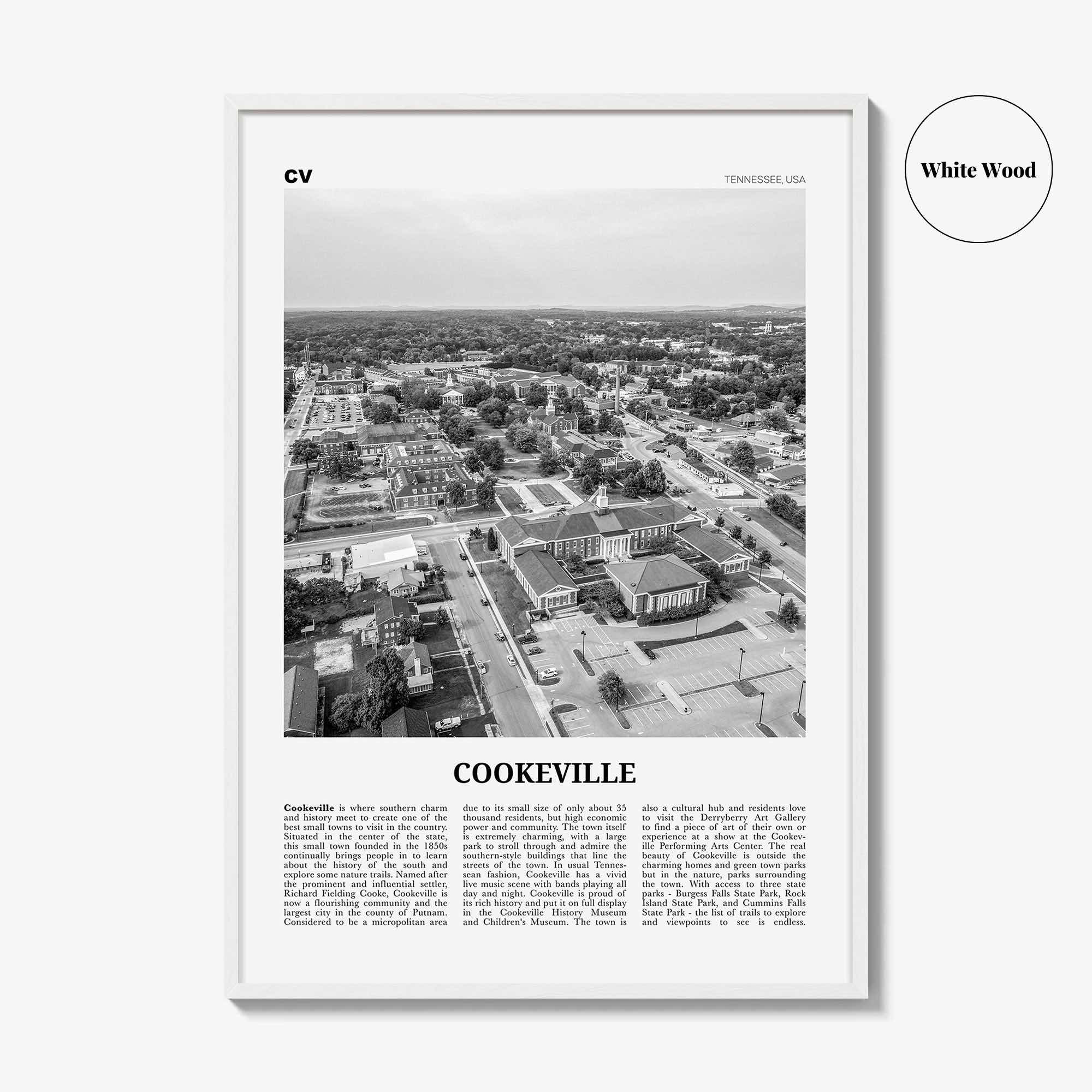 Cookeville Print Black and White, Cookeville Wall Art, Cookeville Poster, Cookeville Photo, Cookeville Wall Décor, Cookeville Map, Tennessee