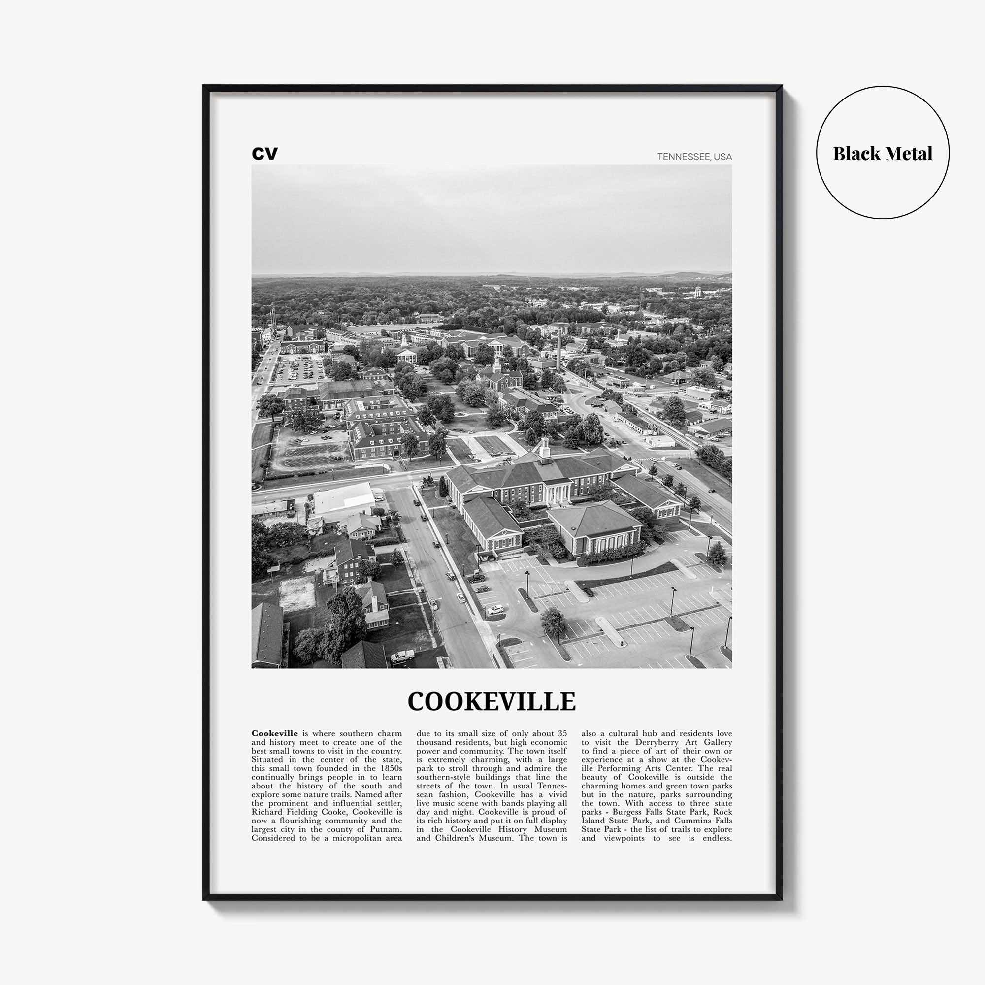 Cookeville Print Black and White, Cookeville Wall Art, Cookeville Poster, Cookeville Photo, Cookeville Wall Décor, Cookeville Map, Tennessee