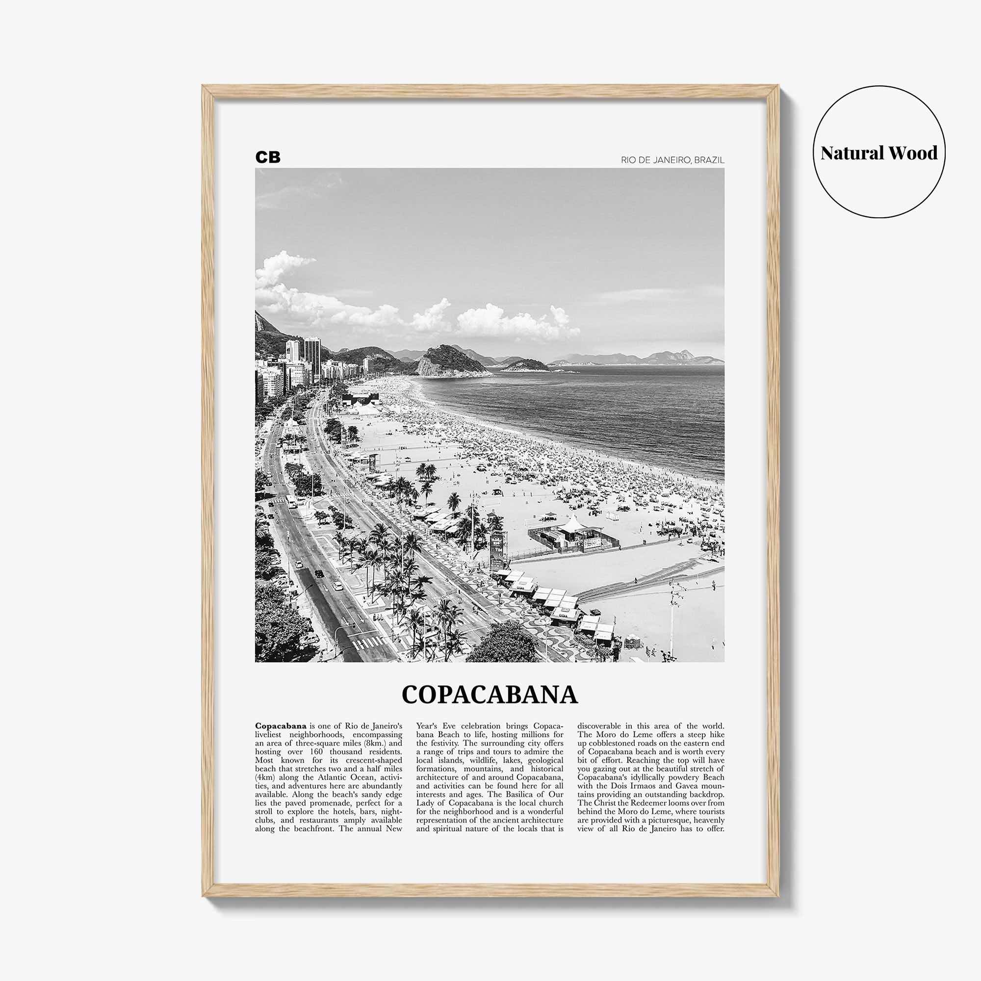 Copacabana Print Black and White, Copacabana Wall Art, Copacabana Poster, Copacabana Photo, Copacabana Map, Rio de Janeiro, Brazil