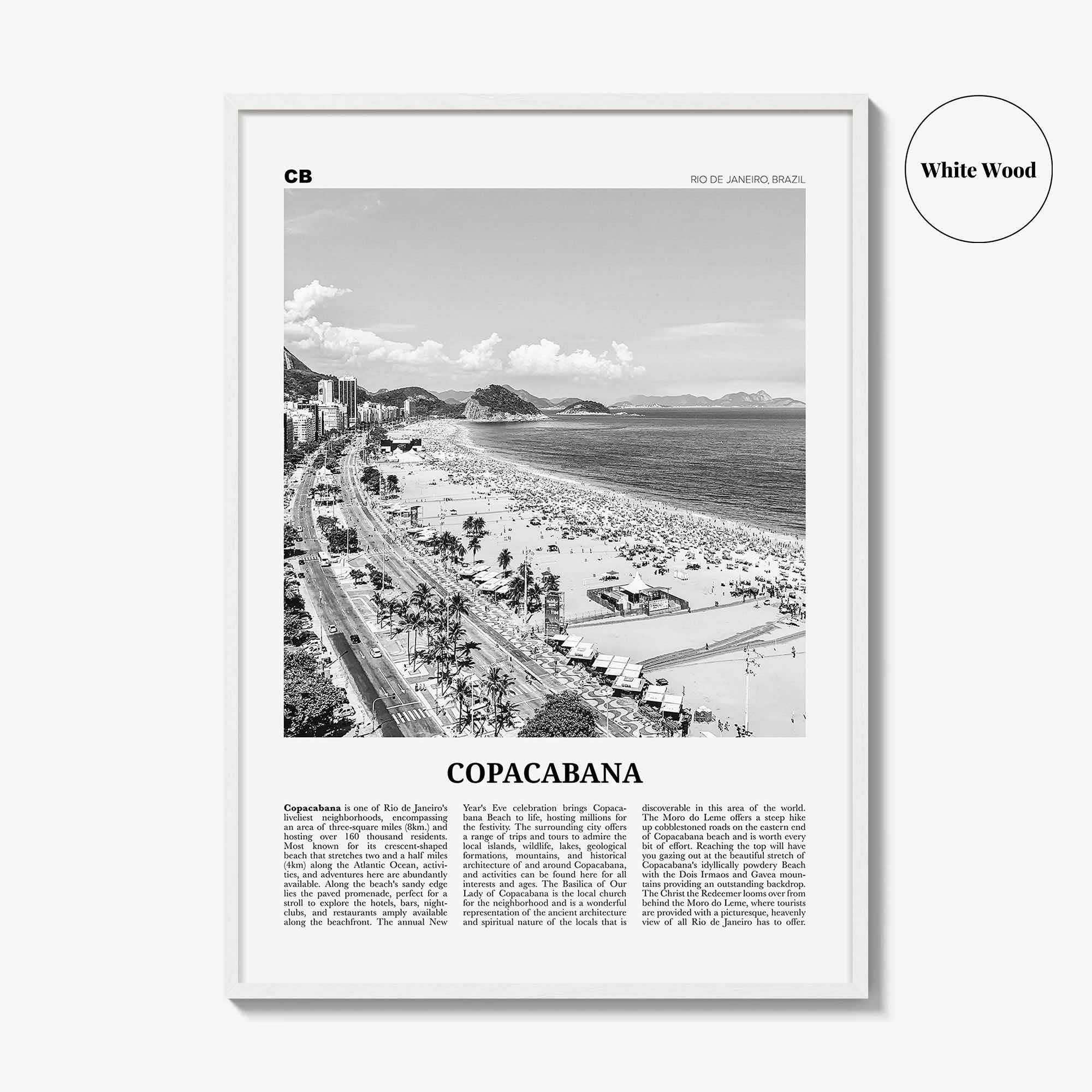 Copacabana Print Black and White, Copacabana Wall Art, Copacabana Poster, Copacabana Photo, Copacabana Map, Rio de Janeiro, Brazil