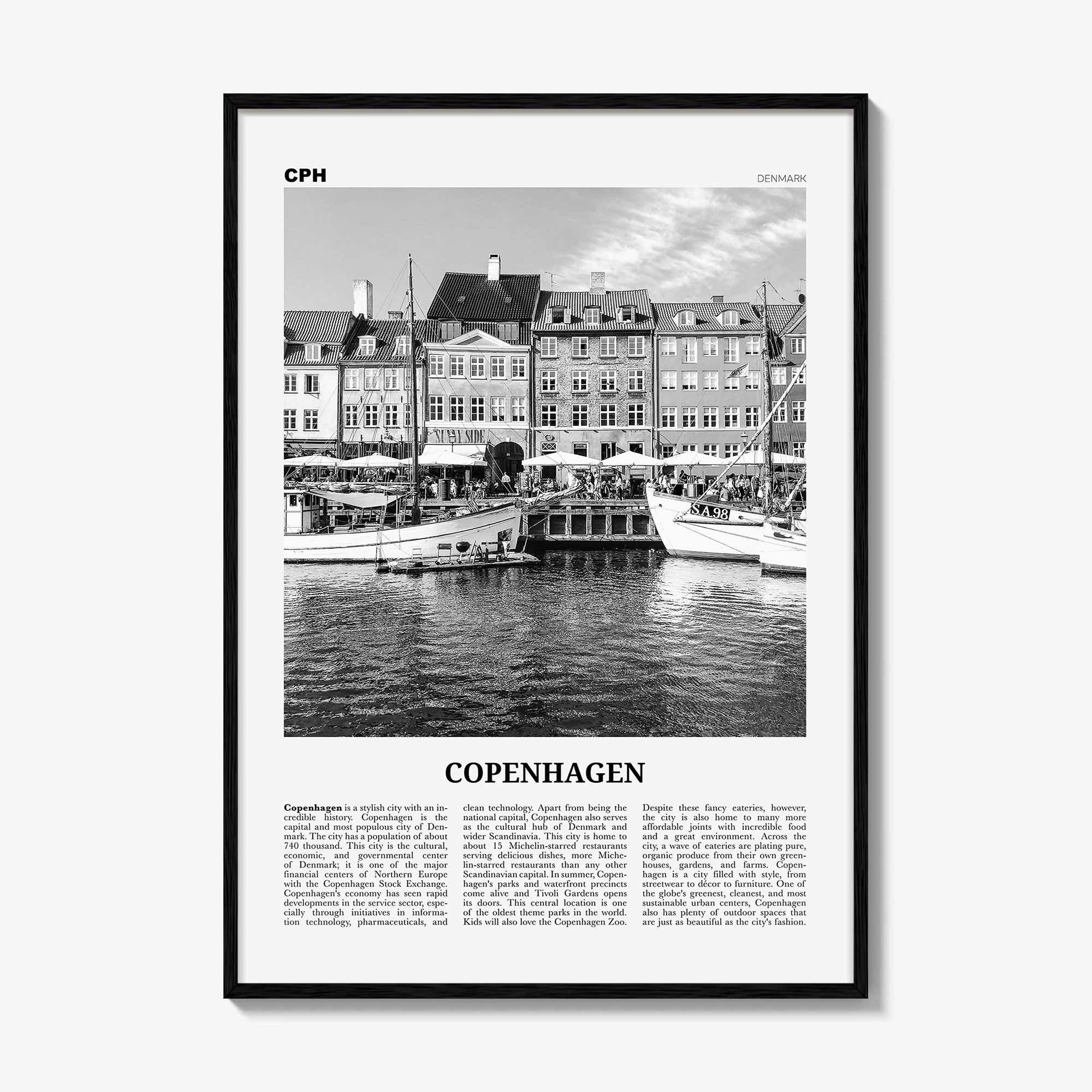 Copenhagen Print Black and White No 1, Copenhagen Wall Art, Copenhagen Poster, Copenhagen Photo, København, Danmark, Denmark, Europe