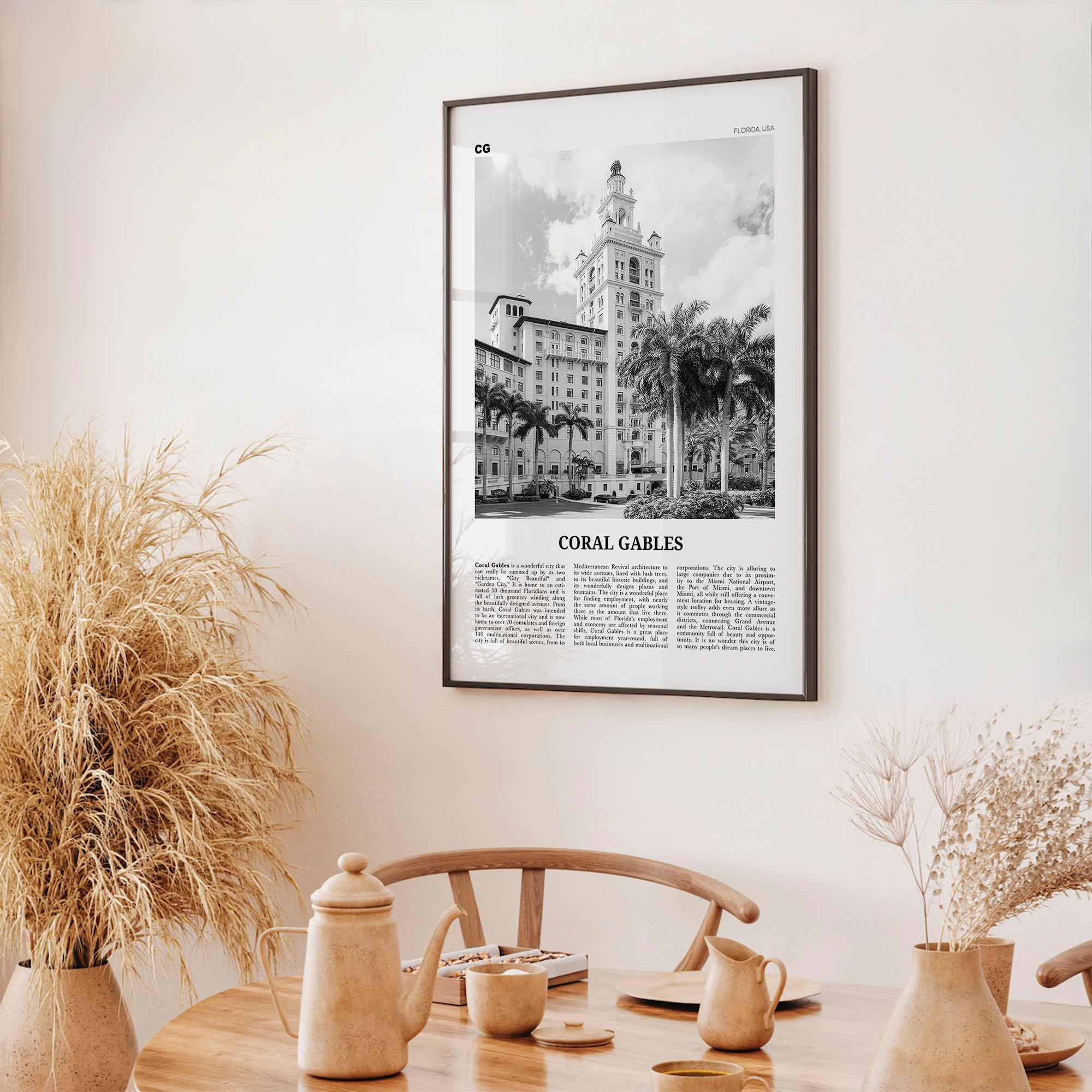 Coral Gables Print Black and White, Coral Gables Wall Art, Coral Gables Poster, Coral Gables Photo, Coral Gables Wall Décor, Florida, USA