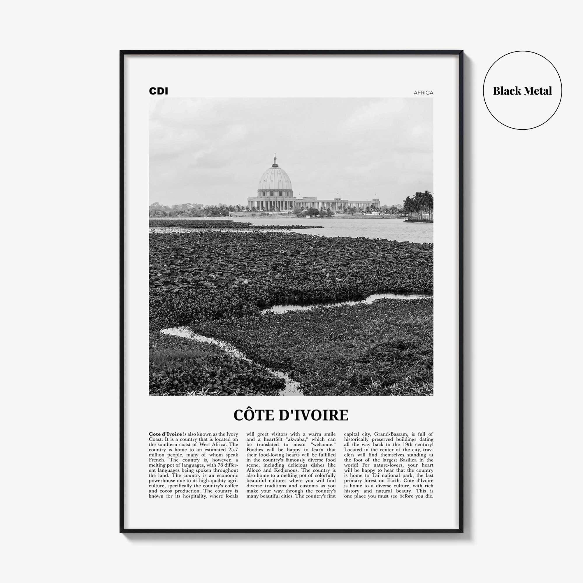 Côte d’Ivoire Print Black and White, Côte d’Ivoire Wall Art, Côte d’Ivoire Poster, Côte d’Ivoire Photo, Ivory Coast Print Black and White