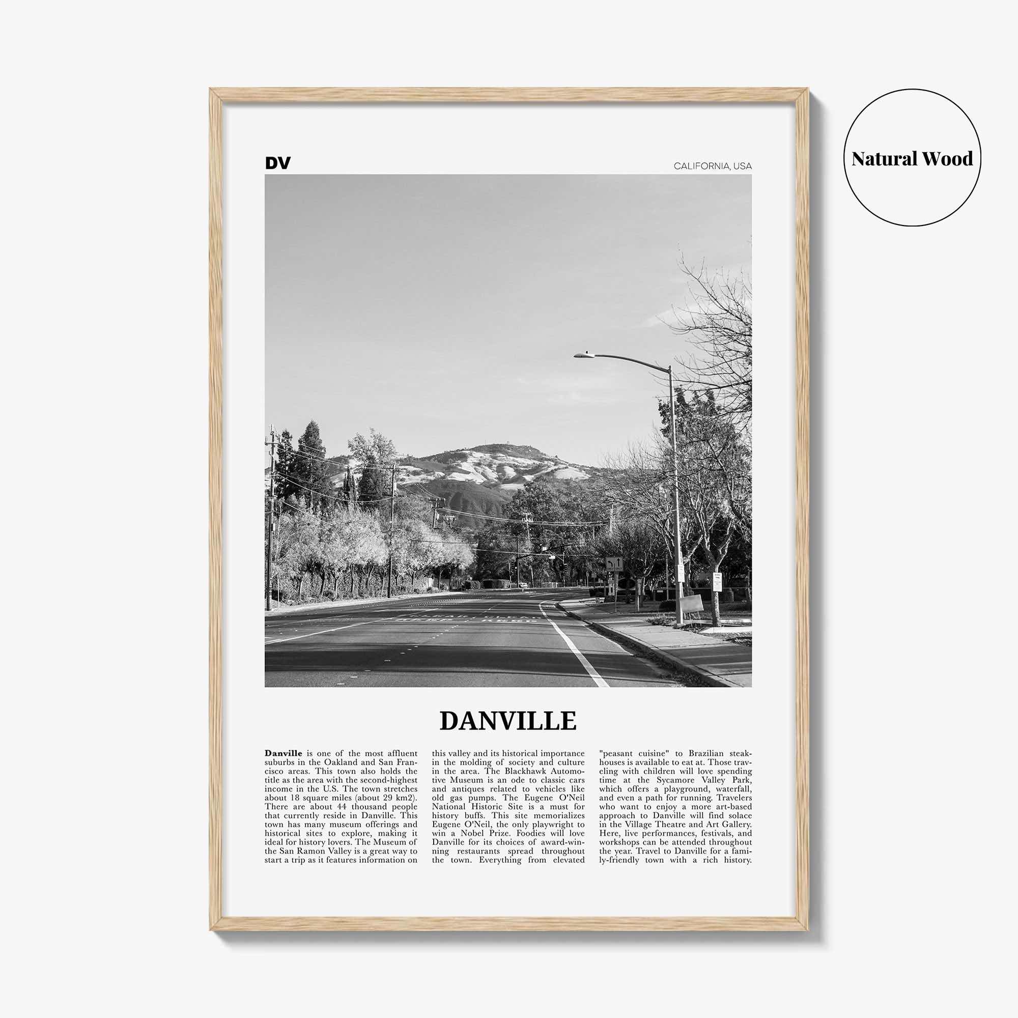 Danville Print Black and White California, Danville Wall Art, Danville Poster, Danville Photo, Danville Décor, Danville Map, USA