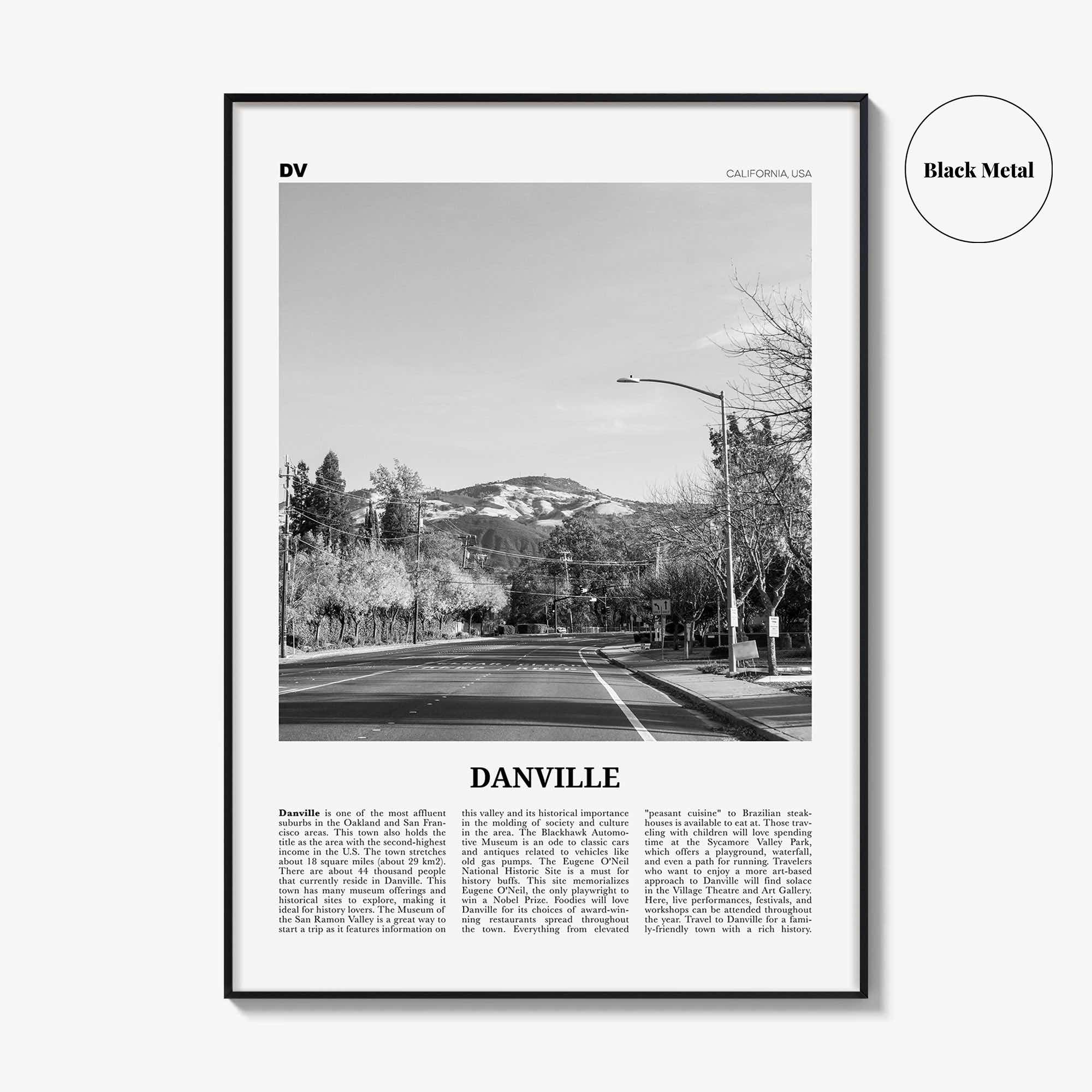 Danville Print Black and White California, Danville Wall Art, Danville Poster, Danville Photo, Danville Décor, Danville Map, USA