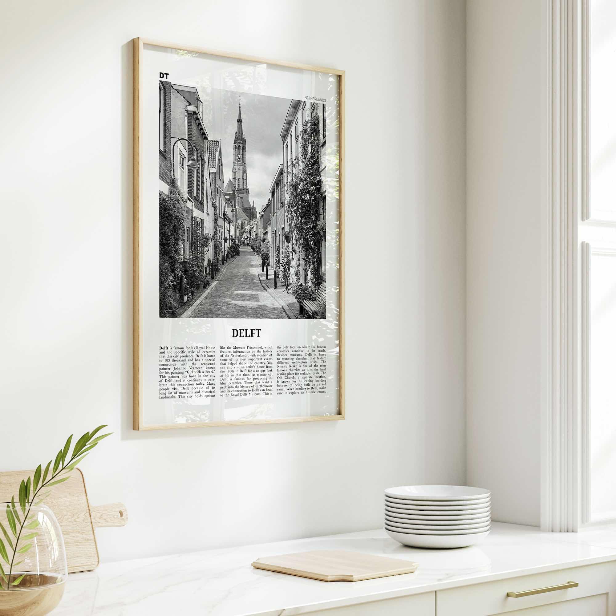 Delft Print Black and White, Delft Wall Art, Delft Poster, Delft Photo, Delft Wall Décor, Delft Map, Netherlands