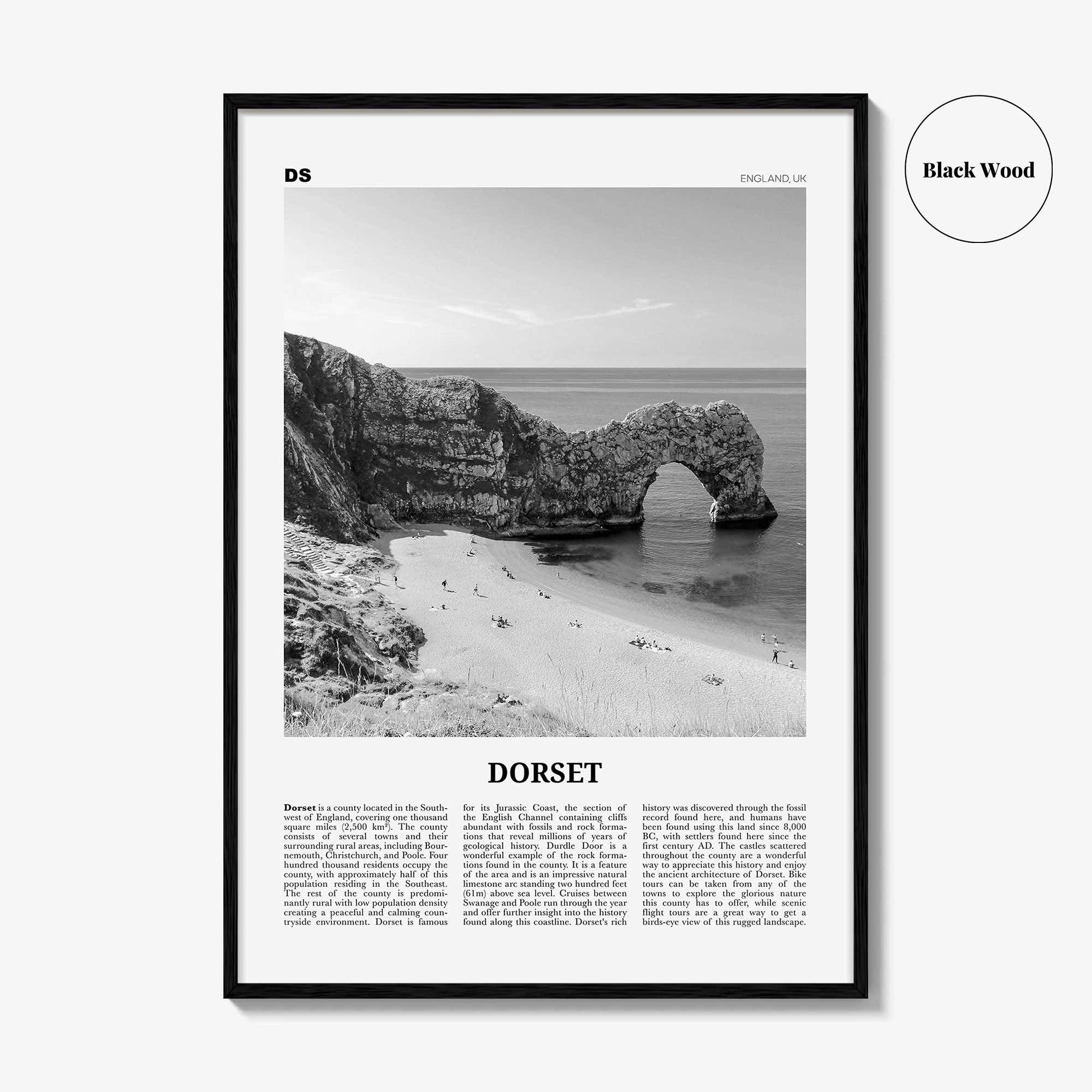 Dorset Print Black and White, Dorset Wall Art, Dorset Poster, Dorset Photo, Dorset Map, England, UK, United Kingdom