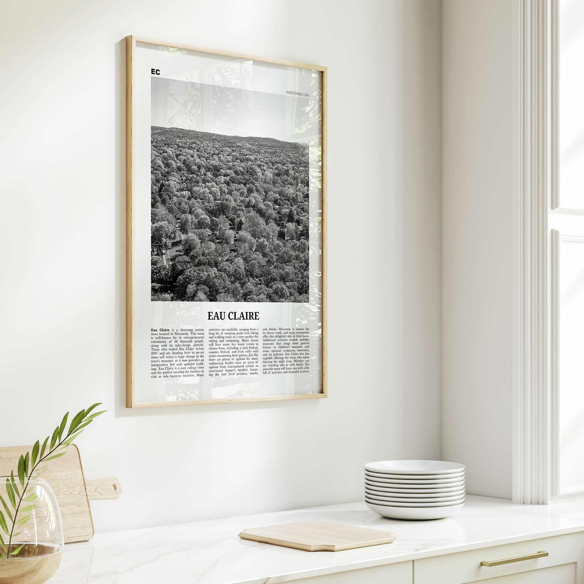 Eau Claire Print Black and White, Eau Claire Wall Art, Eau Claire Poster, Eau Claire Photo, Eau Claire Wall Décor, Eau Claire Map, Wisconsin