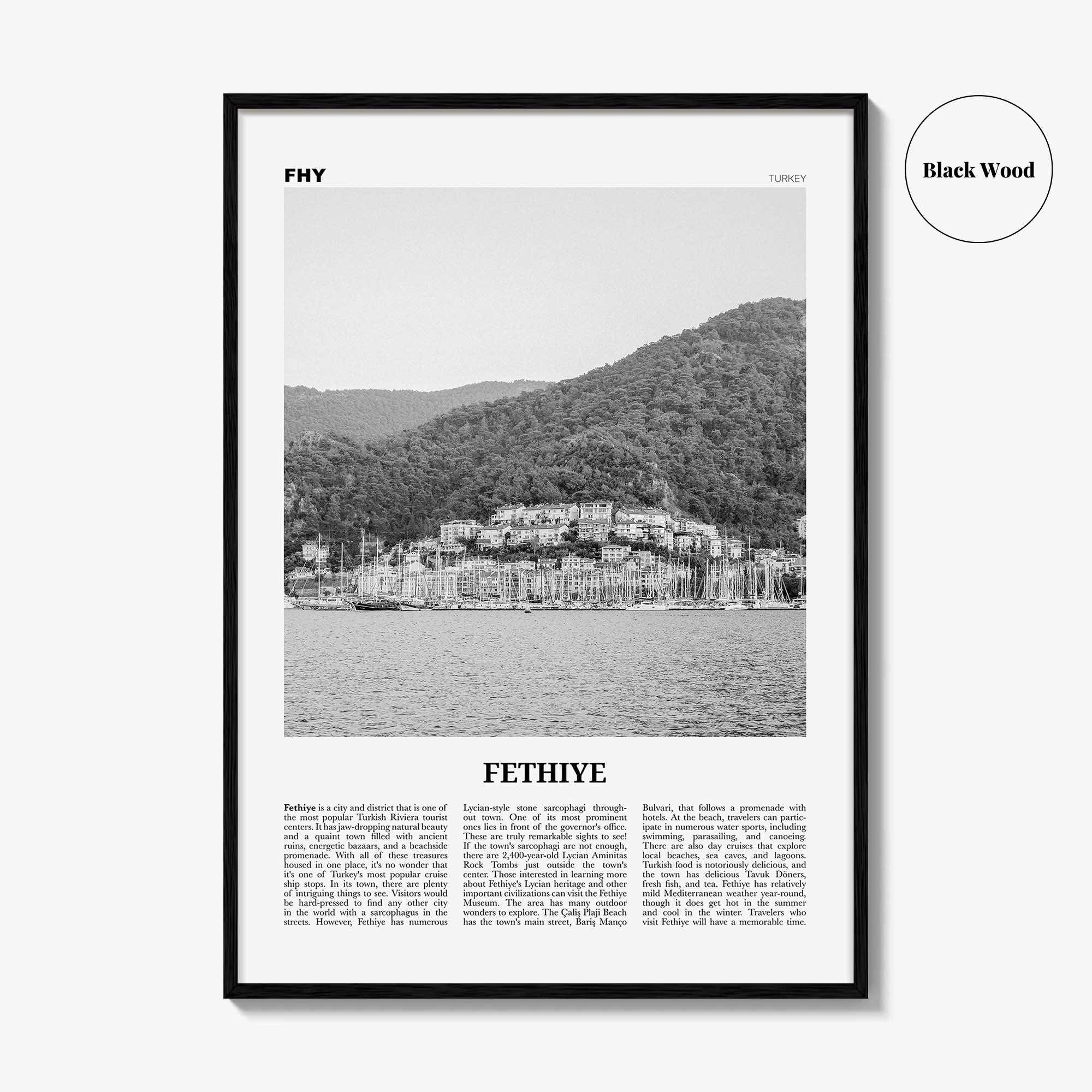Fethiye Print Black and White, Fethiye Wall Art, Fethiye Poster, Fethiye Photo, Fethiye Wall Décor, Turkey, Europe, Türkiye, Turkish